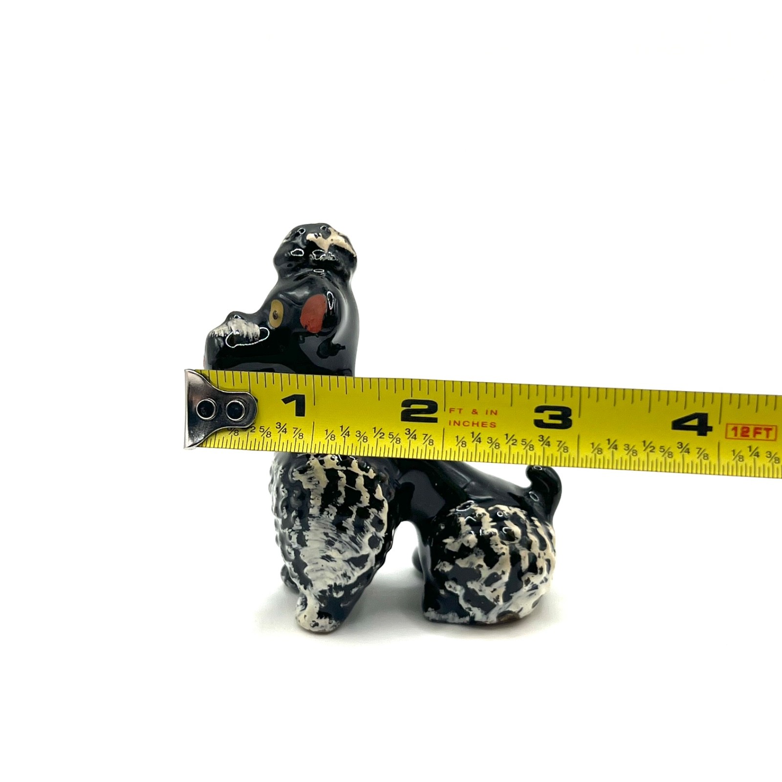 1950s Ceramic Black Spaghetti Poodle Family Set 3 Mom Puppies Leash Chain Japan
