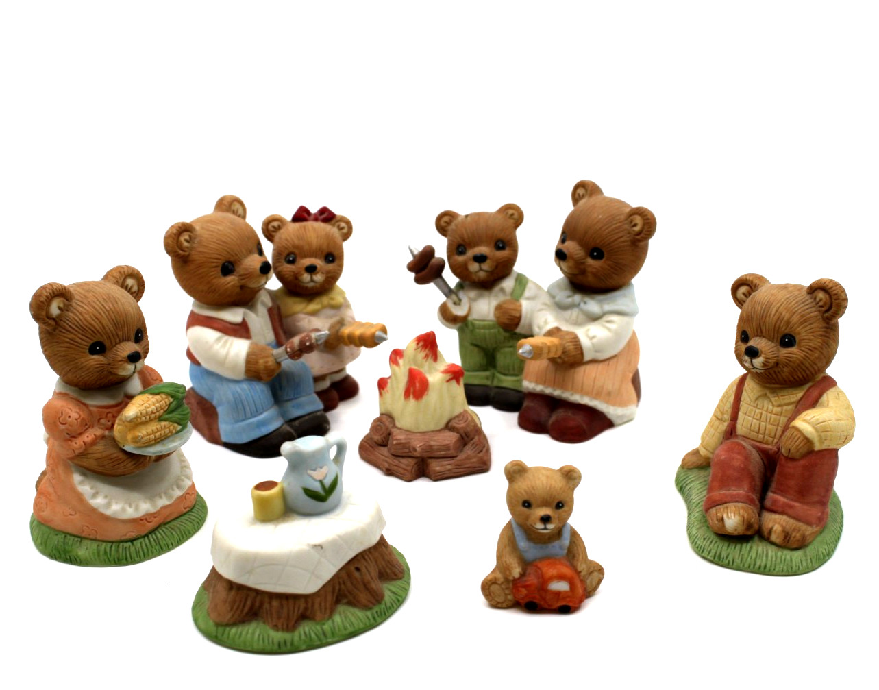 Vintage HOMCO Bear Family Campfire 7 Pc Figurine Set #1446 #1462 #1470 Sri Lanka