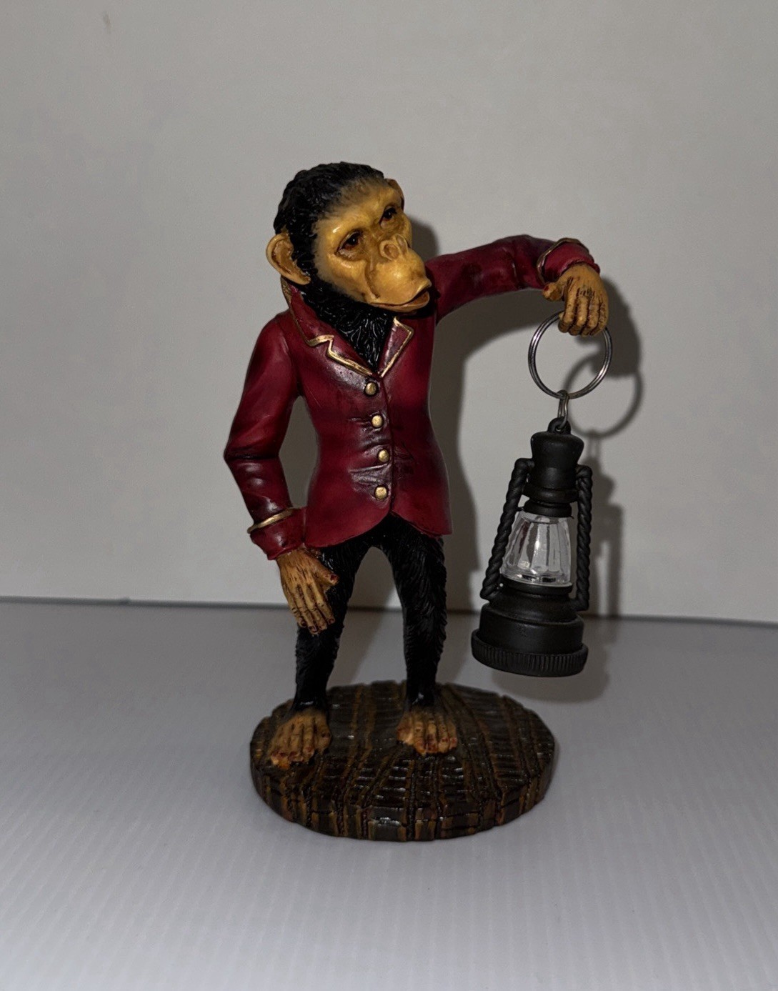 Monkey Chimp Chimpanzee Bell Hop Butler Train Man Holding A Lantern Figurine
