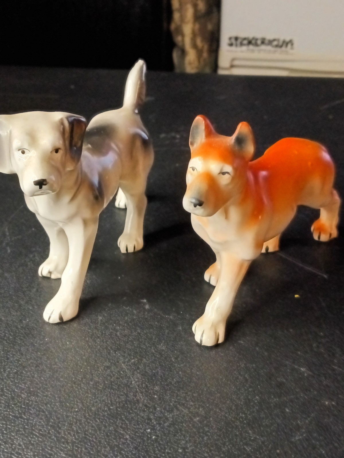 Sunsco Pitbull Style Porcelain Figurines Lot Of 2 Orange/Black White/Black GC