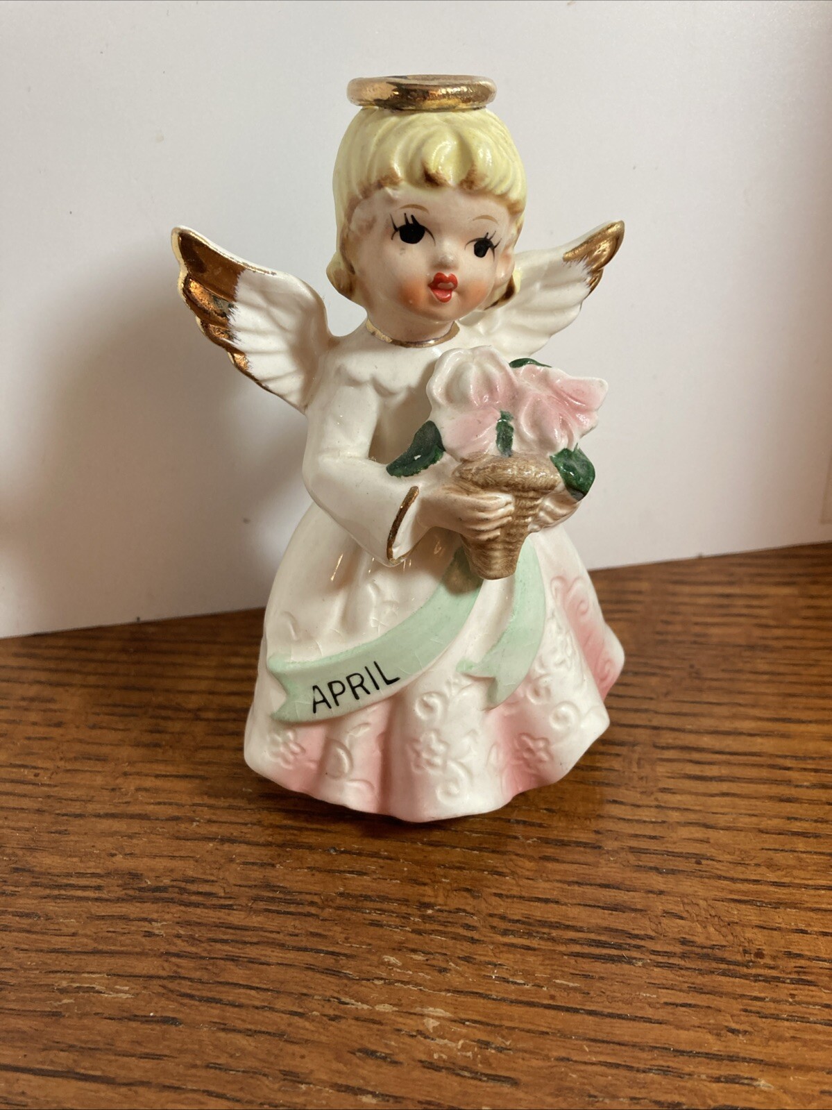 Vtg 1950’s Yoko Boeki Nippon Japan April Angel of the Month Basket of Sweet Peas