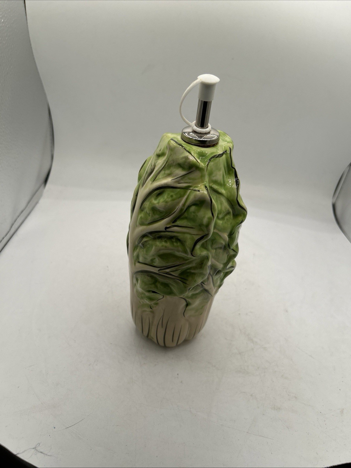 Vintage N•D Hand Painted Ceramic Raised Details Cabbage Leaf Oil Dispenser