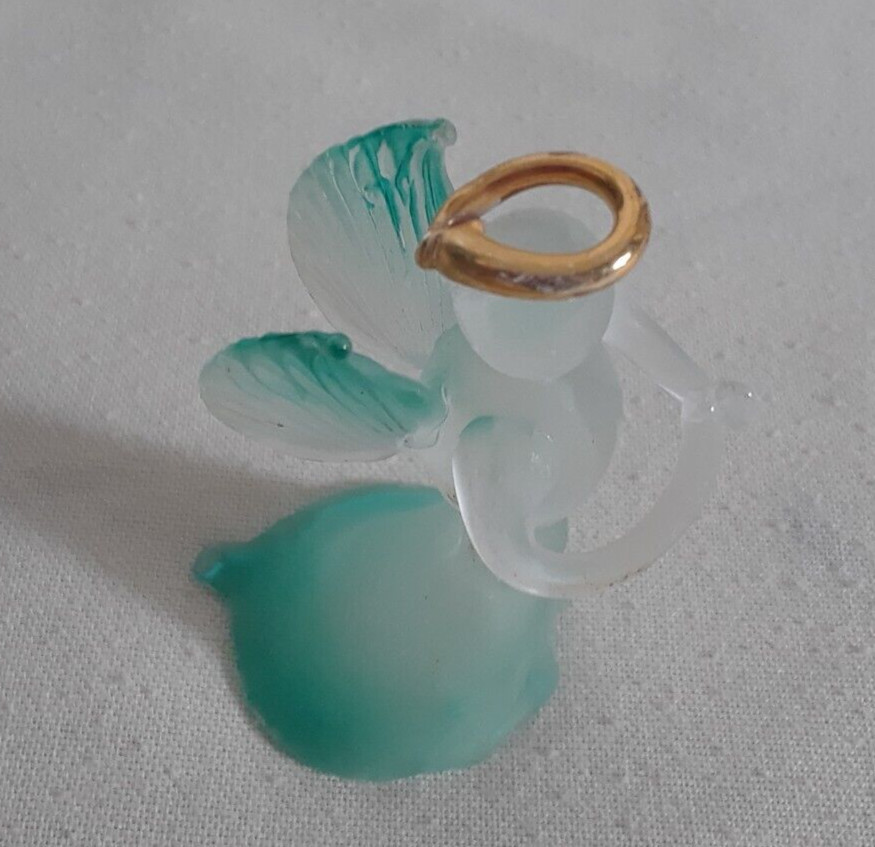 Vintage Praying Angel Frosted Teal with Gold Halo 2.5 in Tall
