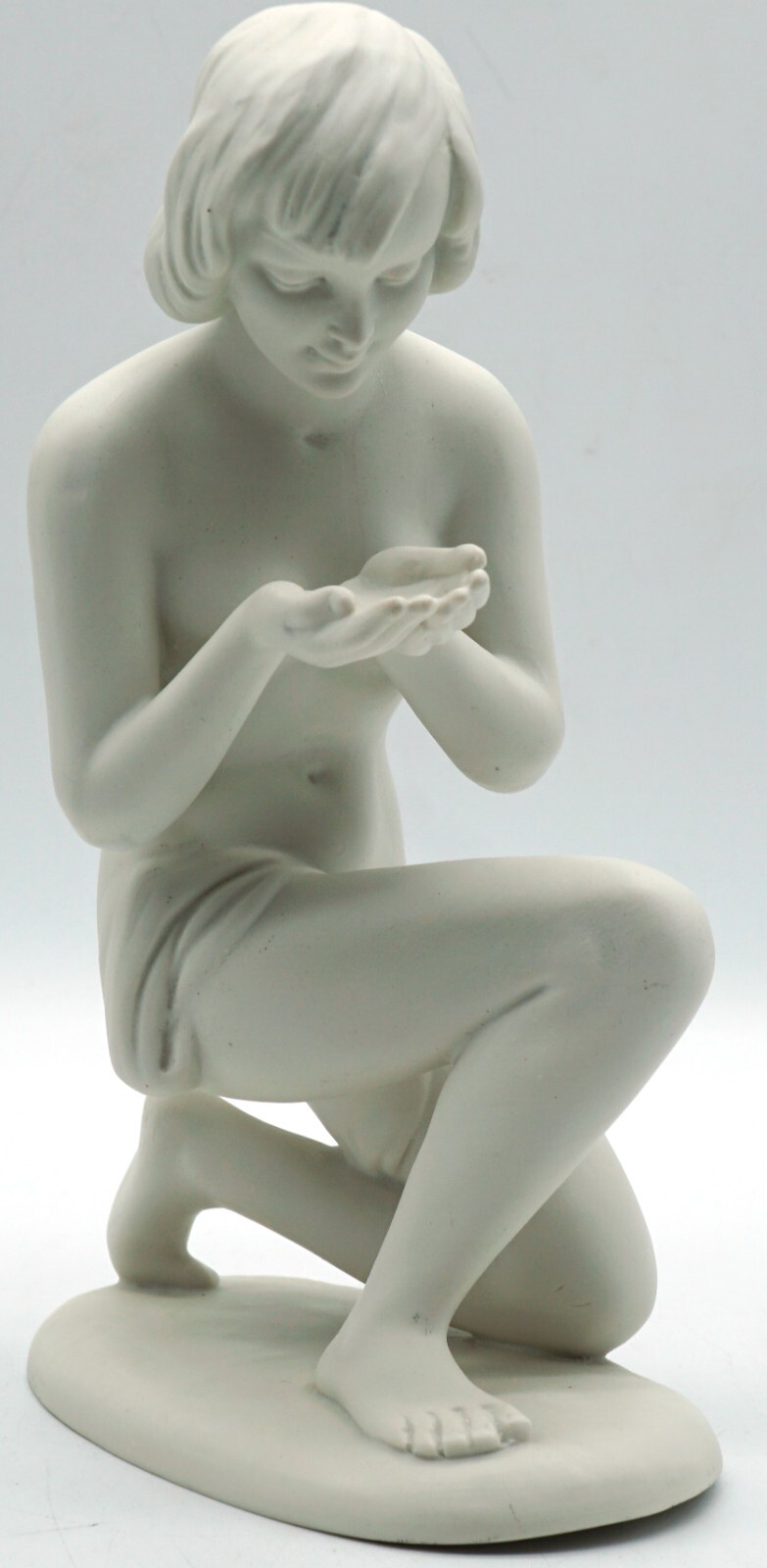 Wallendorf Porcelain Bisque Nude Lady Figurine Kneeling to Drink from her Hands