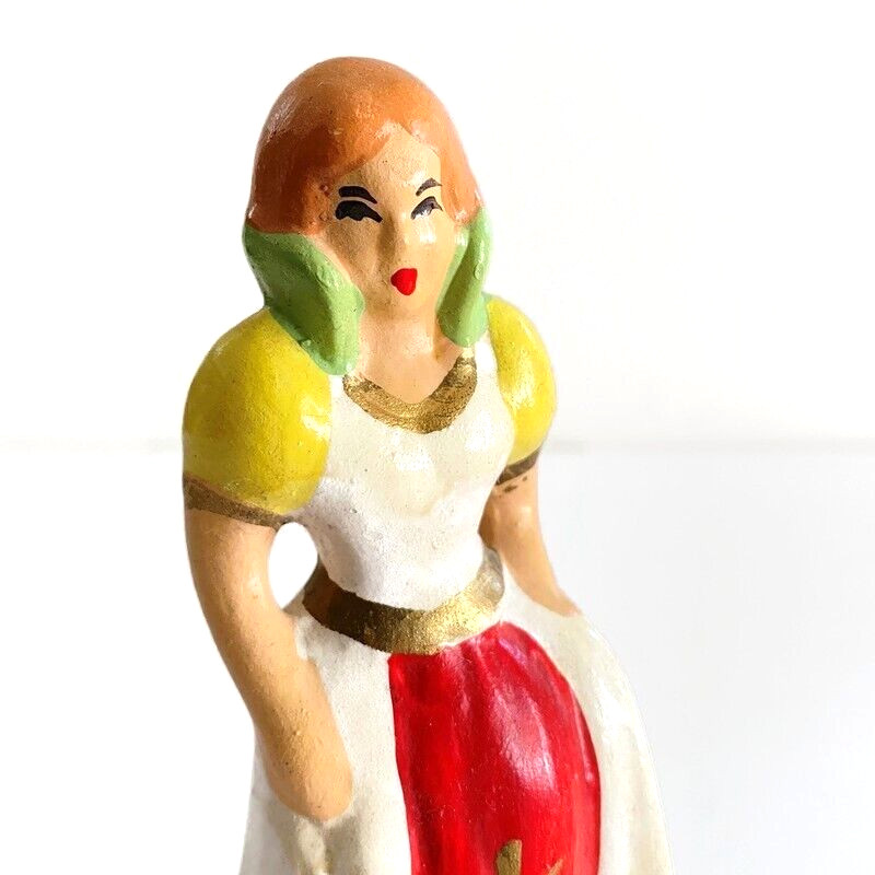 Vintage 30s 40s Snow White 5 Dwarfs Figurines Hand Painted Plaster 6.25in 3.25in