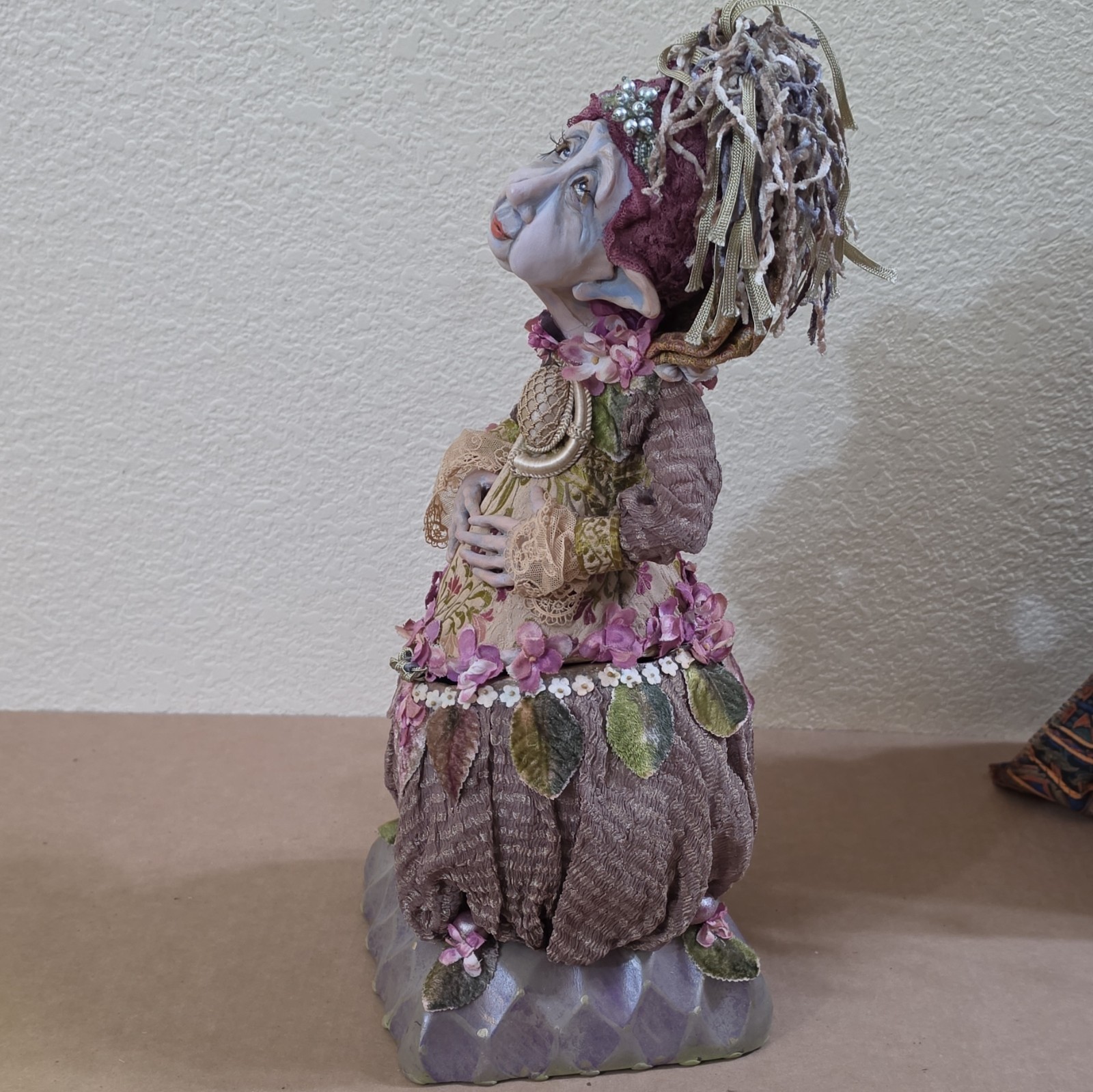 Hand Painted Fantasy Fairy Figurine Resin/Fabric Floral Dress 15″ 2000-2009
