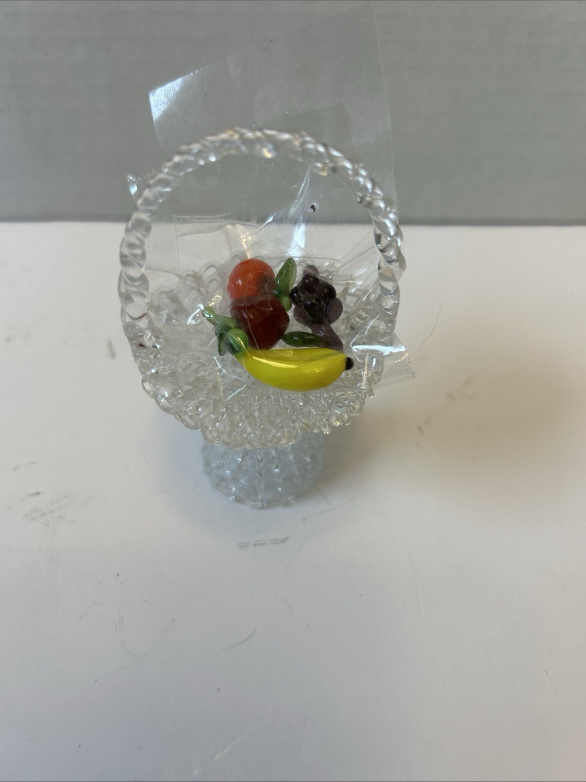 Vintage Spun Blown Glass Fruit Basket Miniature Decoration Dollhouse Kitchen