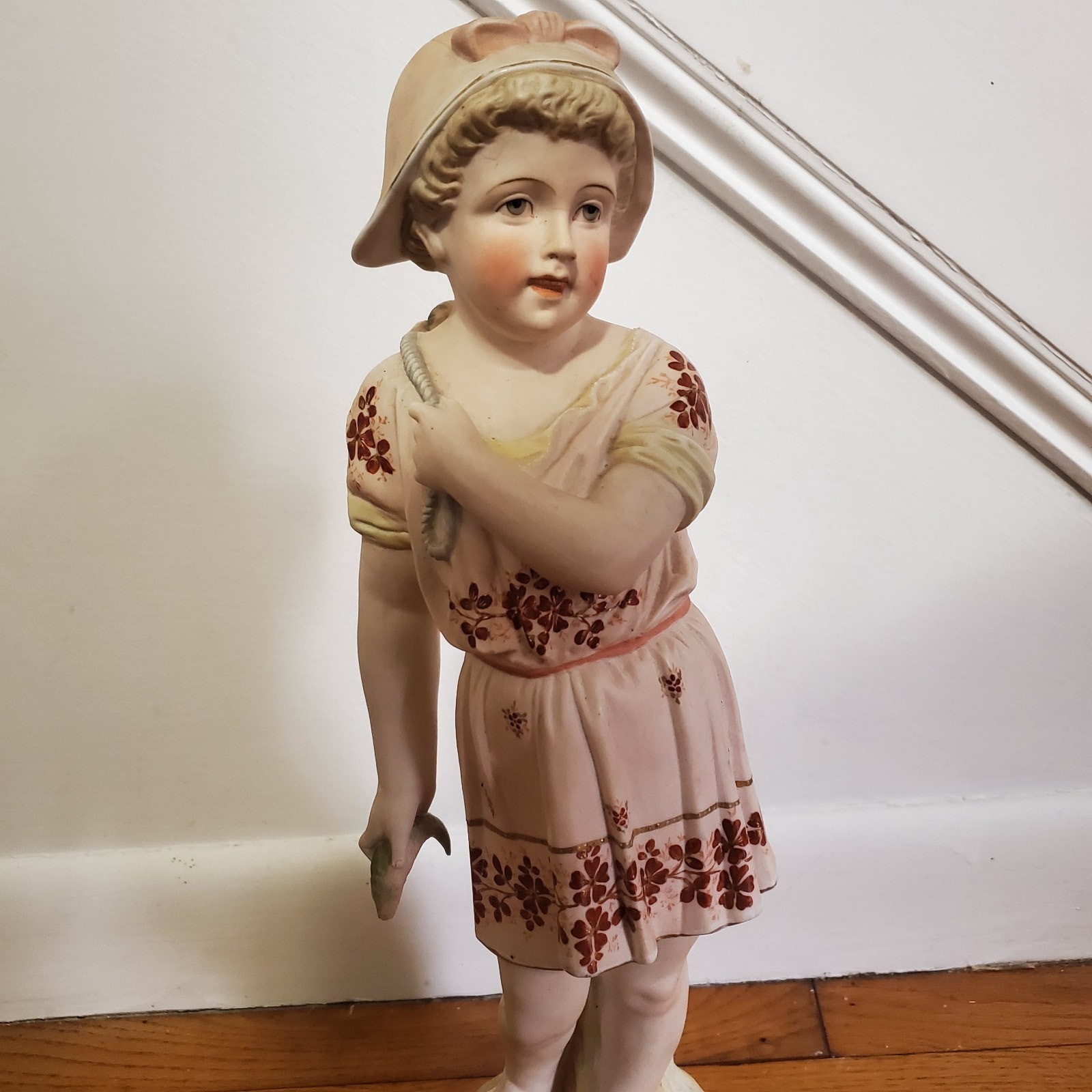 Antique Early 20th Century German Bisque Porcelain Victorian Girl Figurine 18″