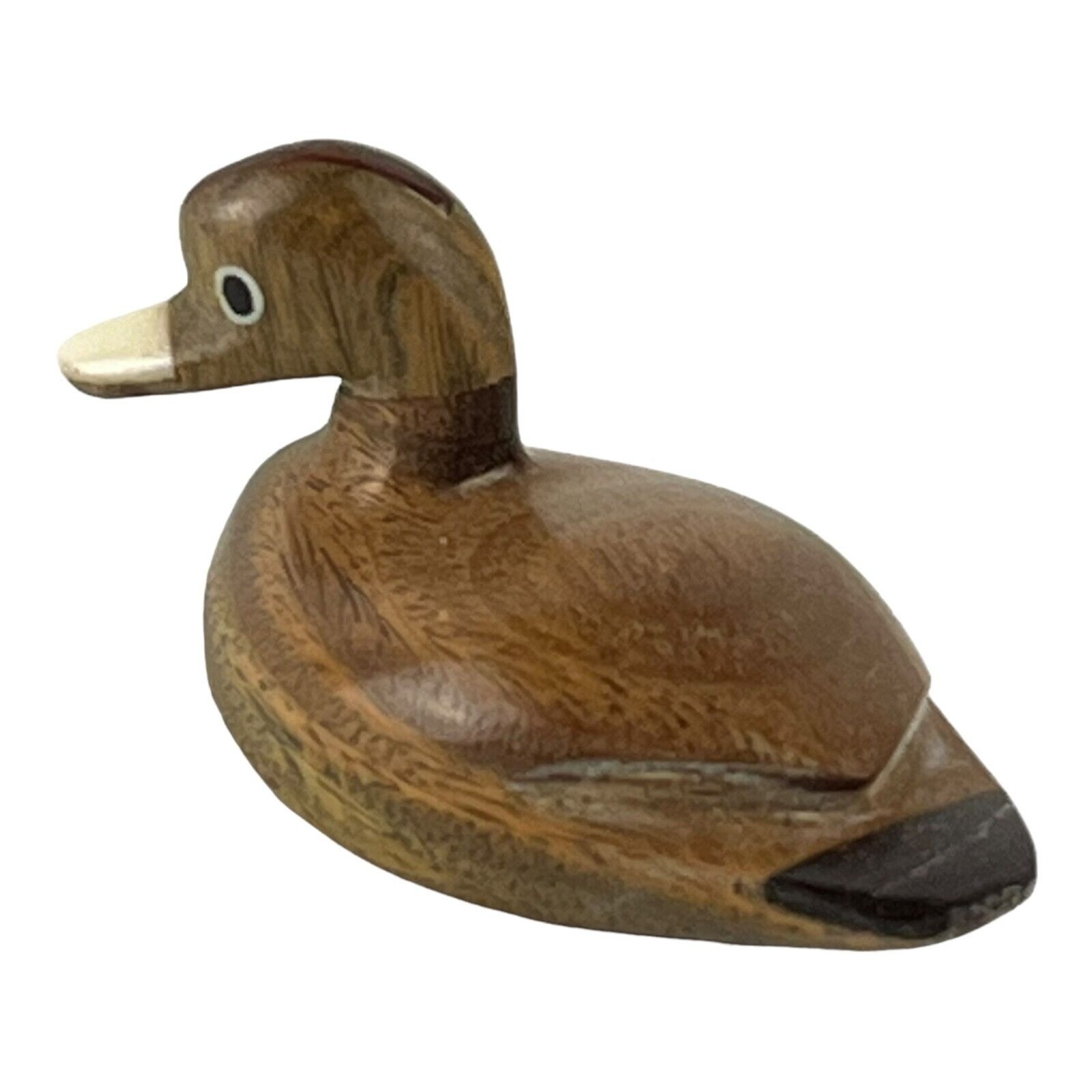 Vintage SIWOK Argentina Hand Carved Inlaid Wood Duck Miniature Figurine 2.5 Inch