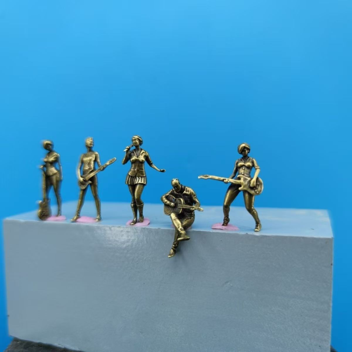 5Pcs Miniature Bronze Band Figurines Set – Handcrafted Musician Statues