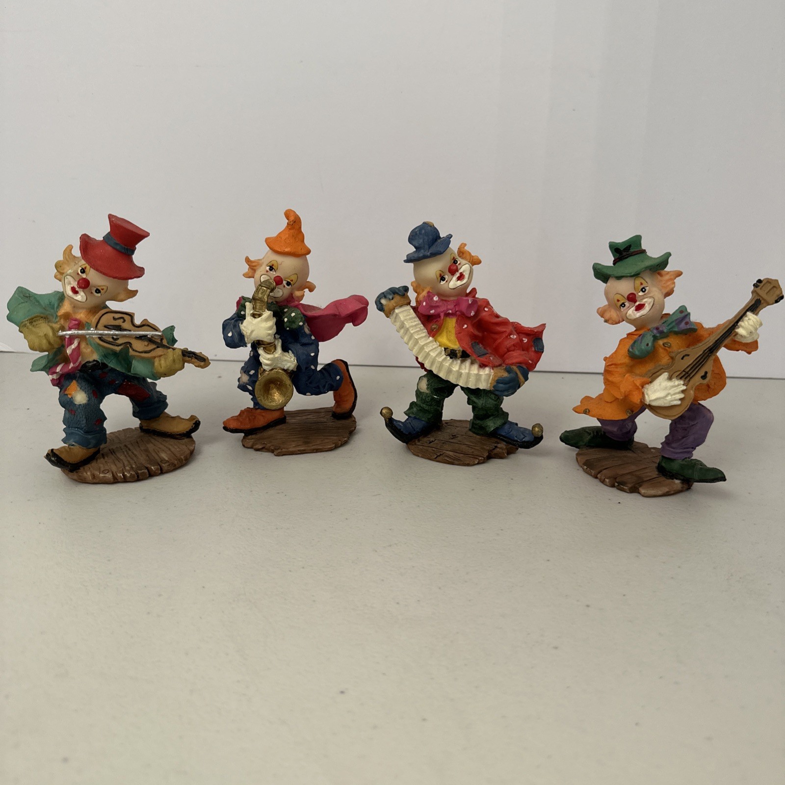 Vintage Set Of 4 Clown Musicians Resin 4”