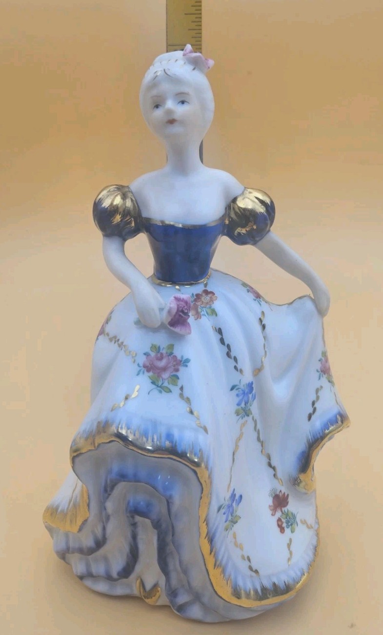 Cracker Barrel Victorian Dancing Lady Porcelain Figurine Flowers Gold Trim 7.5”