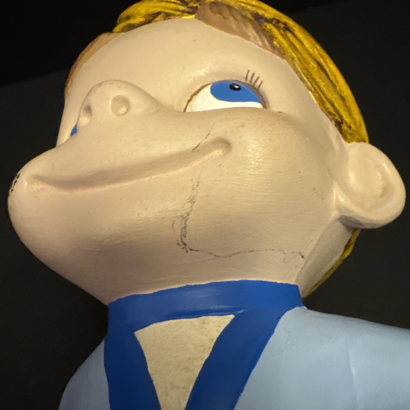 Vintage 1970s Atlantic Smiley bowling Boy Ceramic HandPainted blonde blue Hi Luv