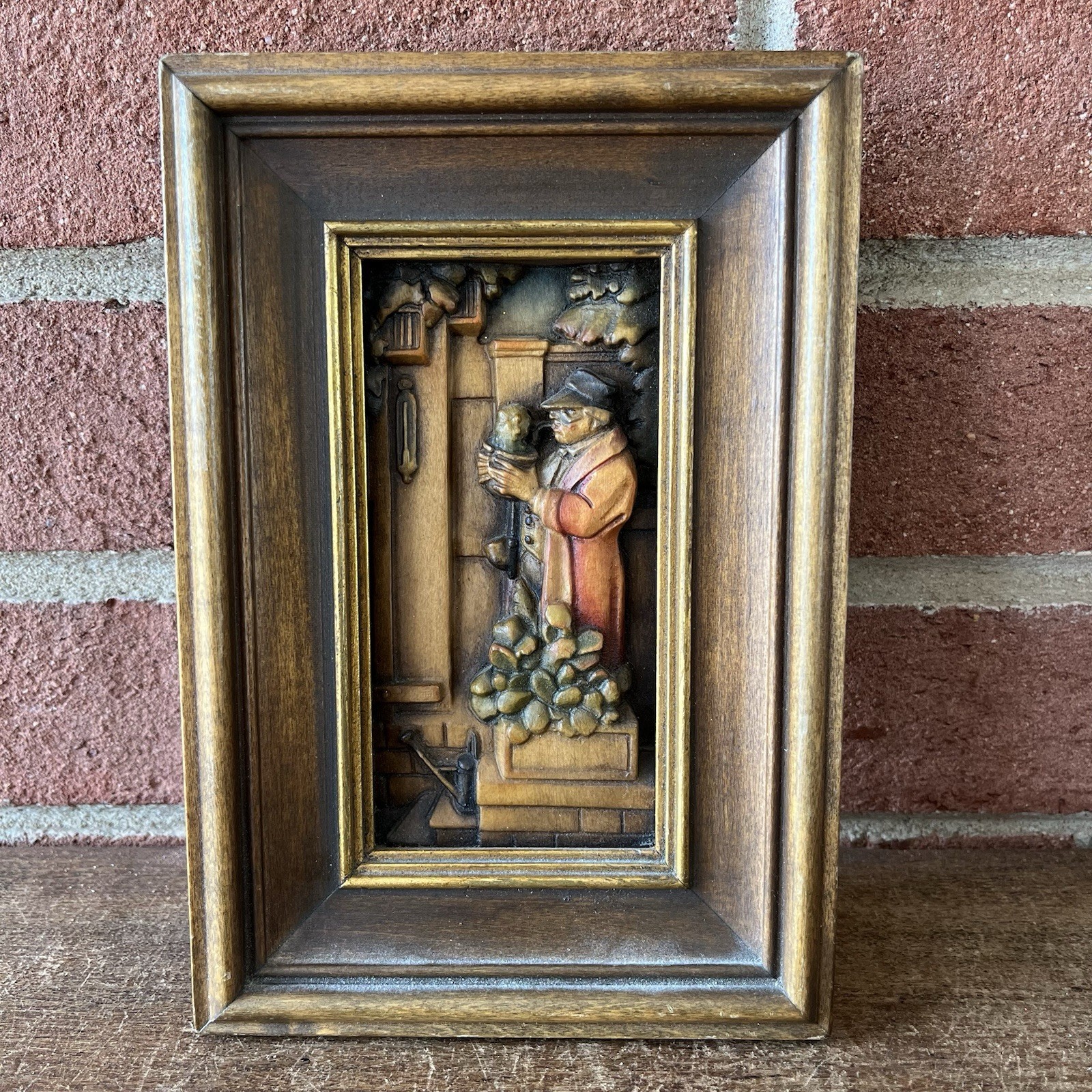 Vintage ANRI Relief Wood Carving of Carl Spitzweg’s “The Cactus Lover “ ITALY