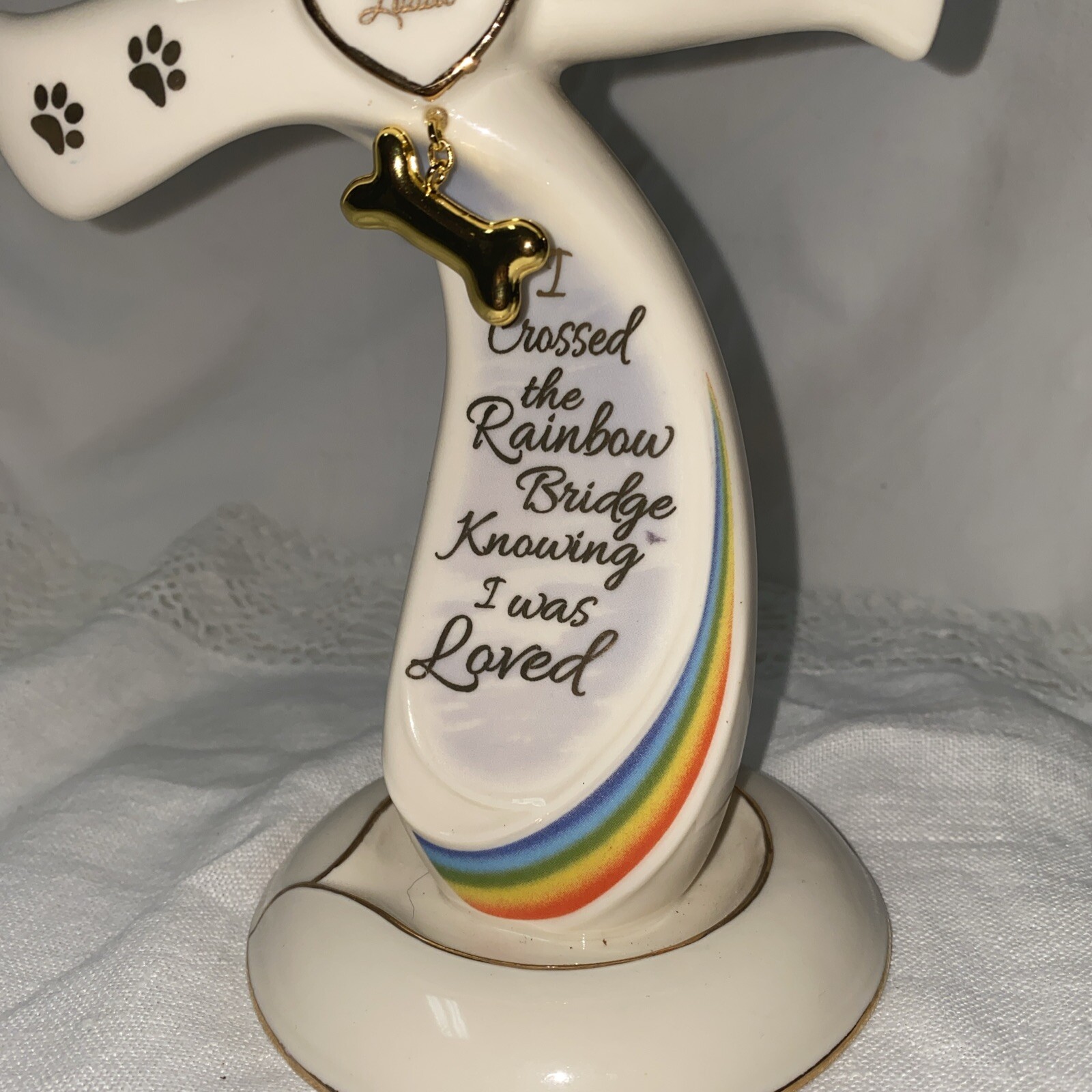 Bradford Exchange Rainbow Bridge Cross figurine dog Lizzie porcelain statue