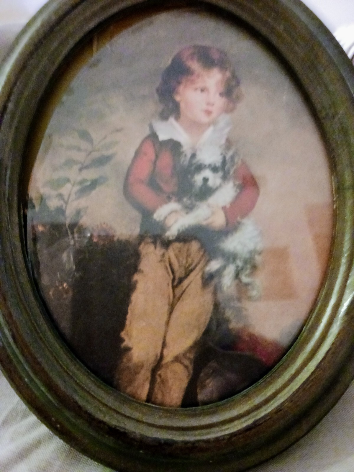 Vintage Miniature Portrait Boy And Dog Made in Italy