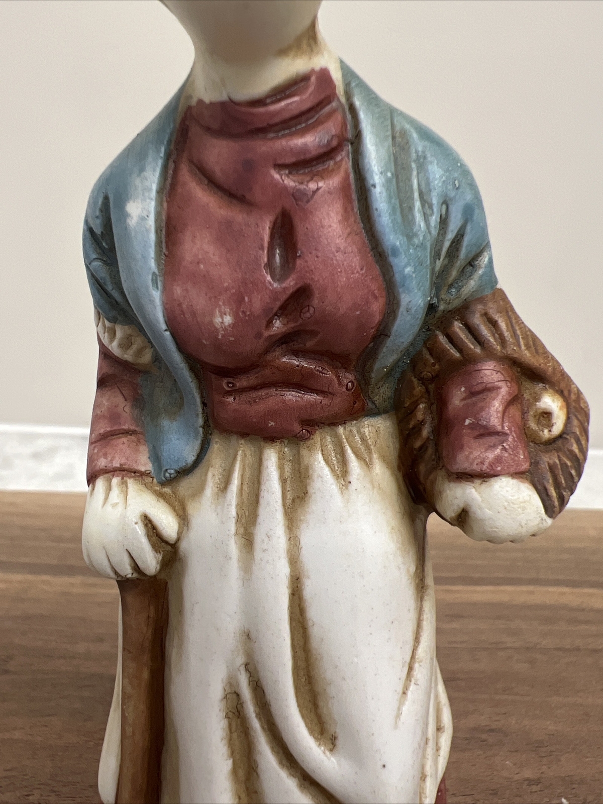 Vintage Old Woman Carrying Basket Of Apples 6 inches tall Porcelain.