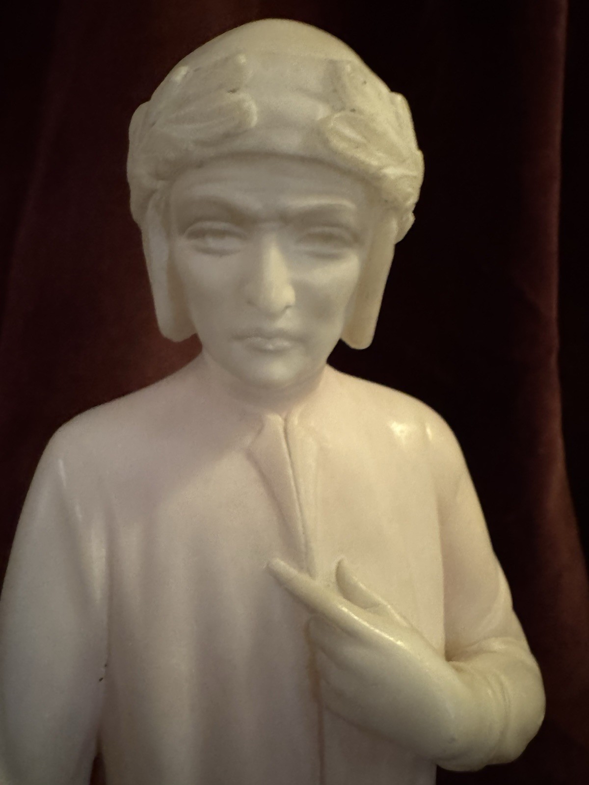 Large Hand Carved 17” Alabaster Statue of Dante Alighieri Early 20th Century