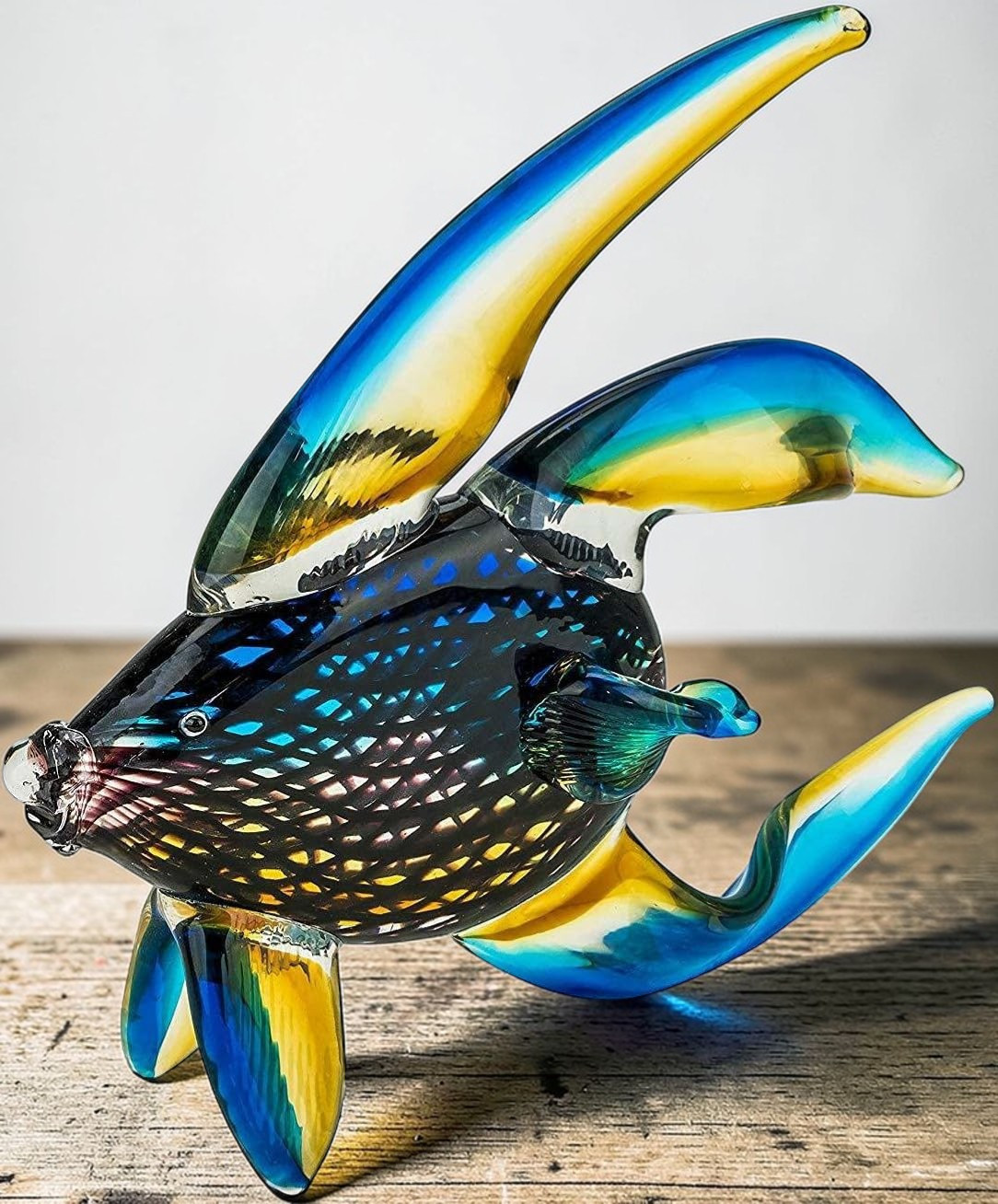 Handmade Blue Glass Fish Sculpture – Murano Style Art Figurine – 6” Collectible