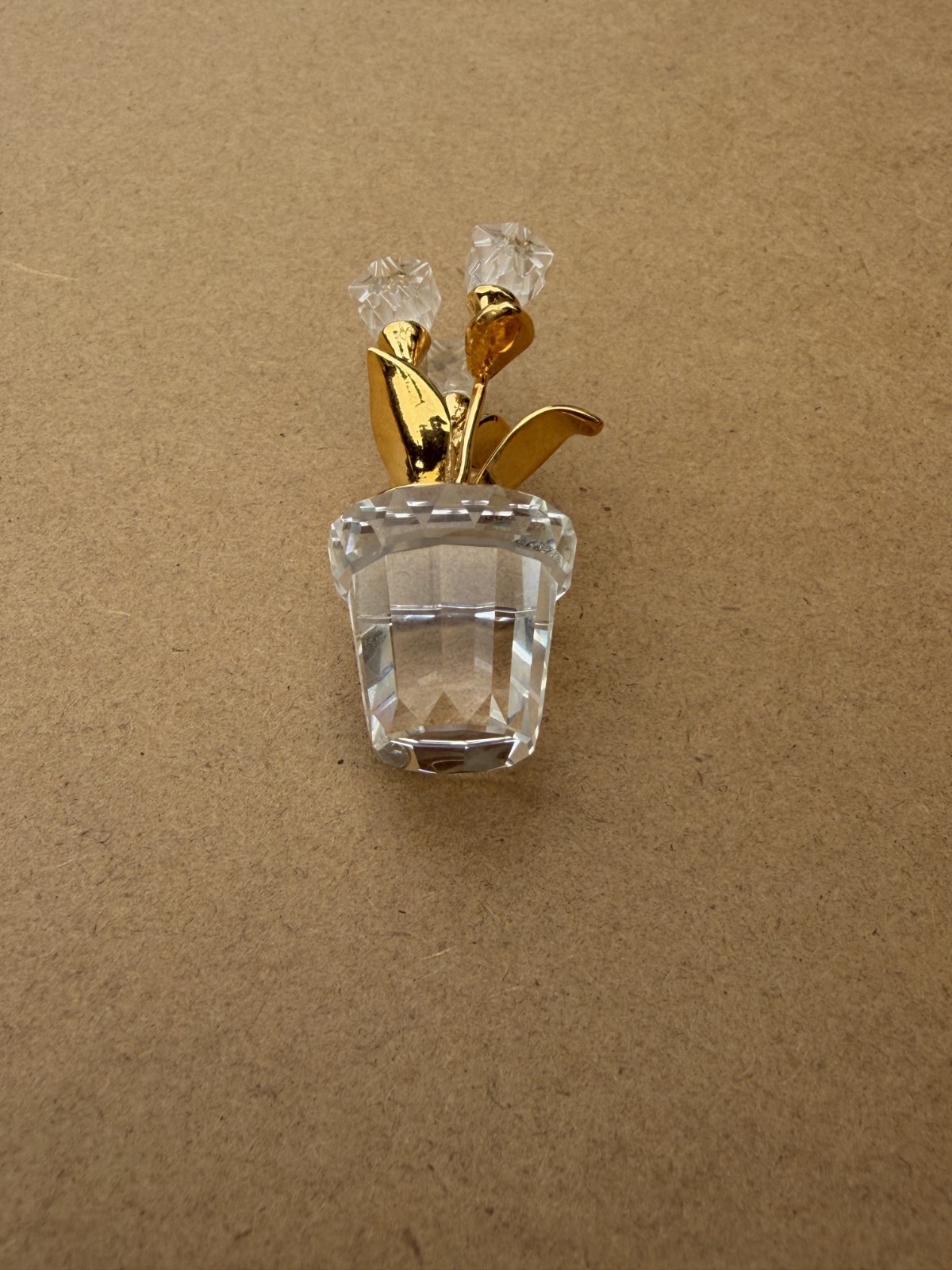 Retired Swarovski Crystal Memories Flower Pot Figurine With Gold Plated Accents