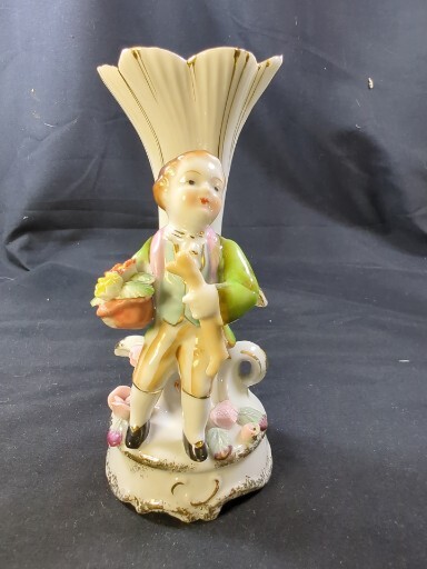 EUC Vintage Ucagco Flower Creamics Fine Porcelain Boy Figurine w bud vase Japan
