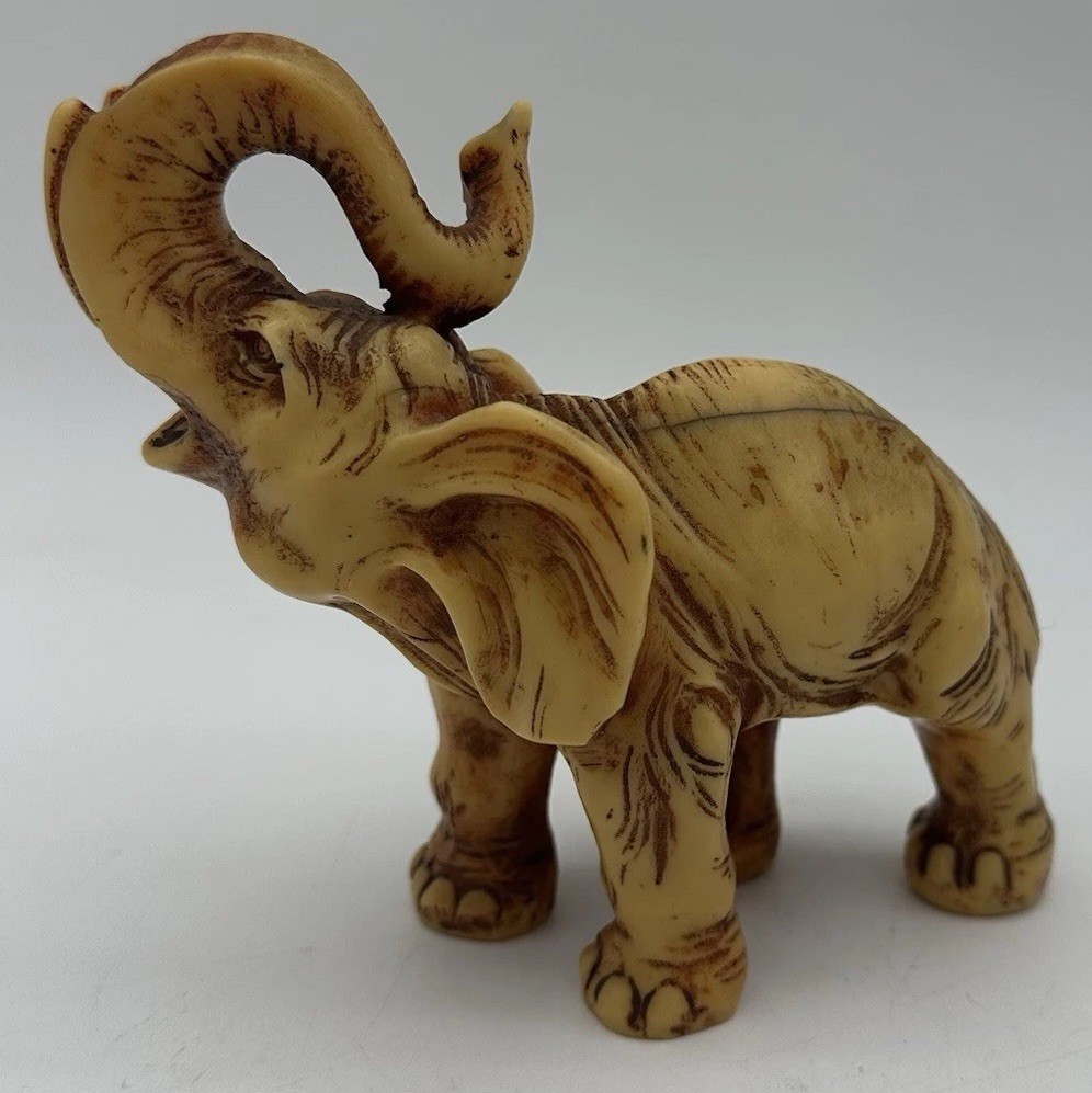 Vintage Resin Elephant Trunk Up Figurine Statue Gold/Brown 5”
