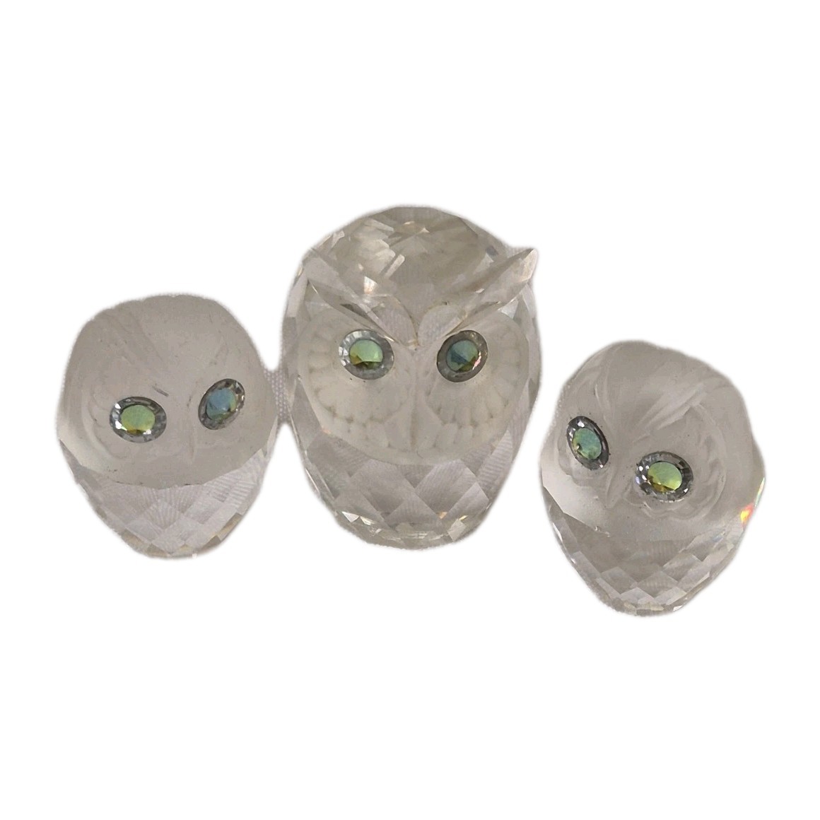 Swarovski Crystal Family Of Owls Figurines Clear & Frosted No Box Vintage READ