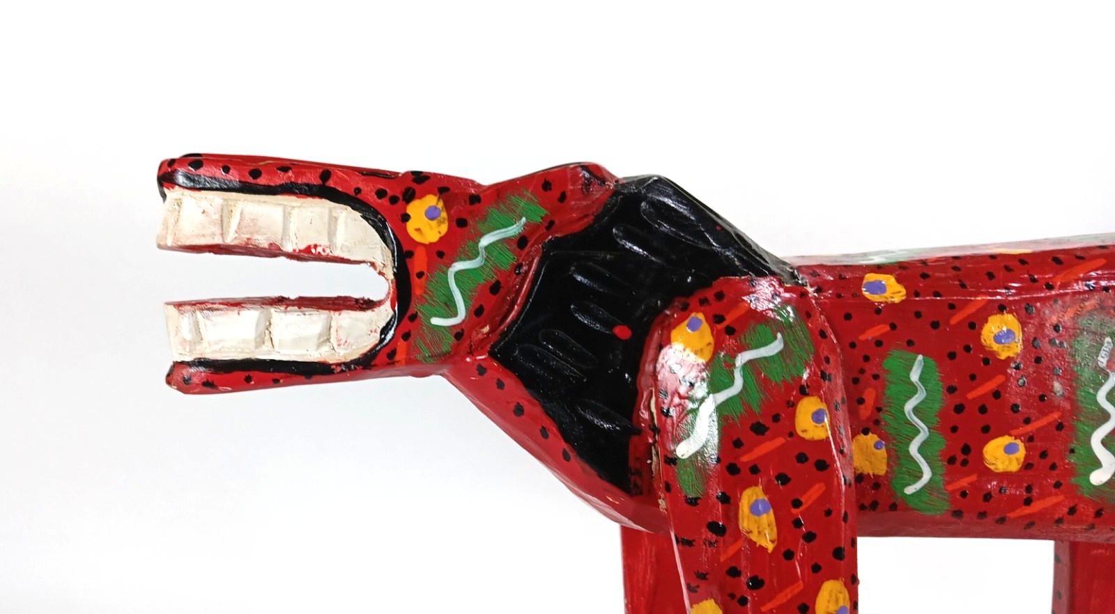 Wood Carved Lion Alebrijes Guatemalan Painted Red Folk Art Abstract 8″ x 17″
