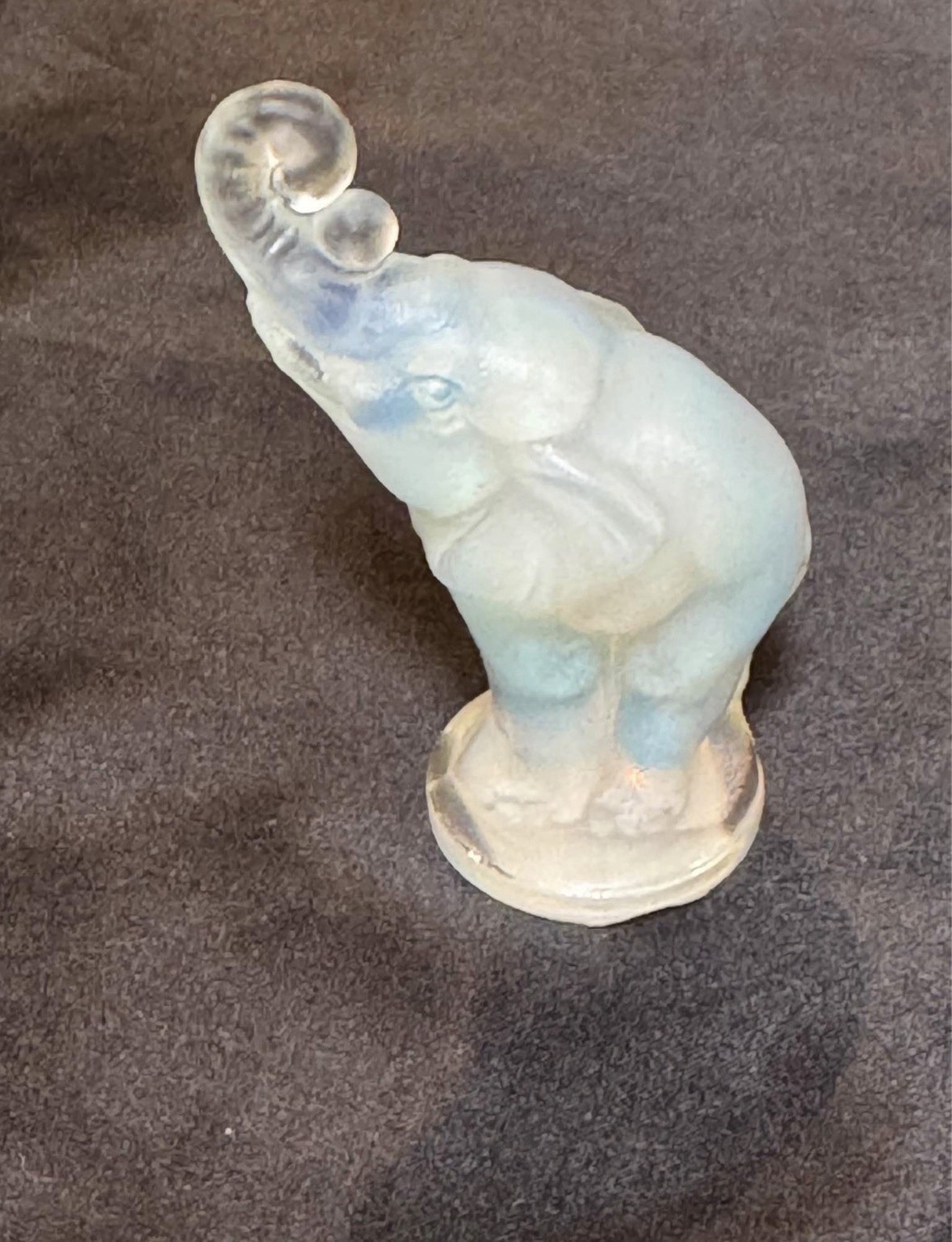 Sabino France Opalescent Art Glass Elephant Figurine Raised Trunk Label 2.25″