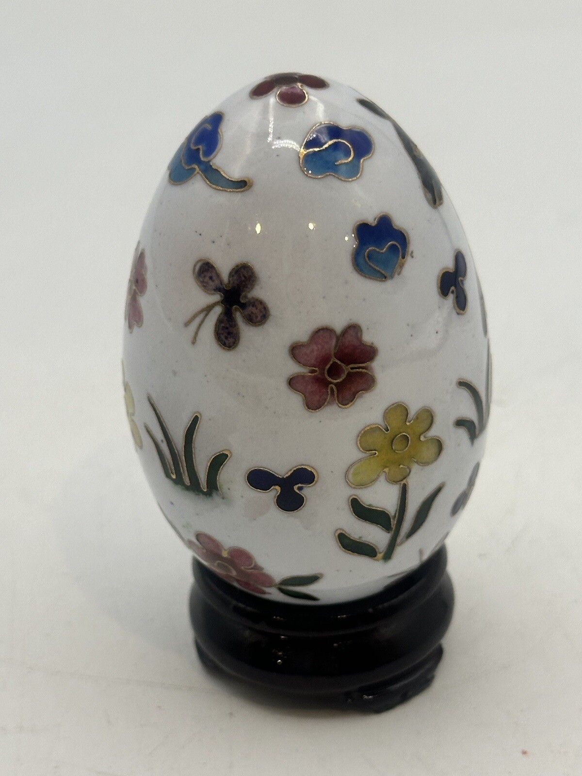 Cloisonné Decorative Egg Kangaroo & Floral Theme Brass And Enamel Art With Stand
