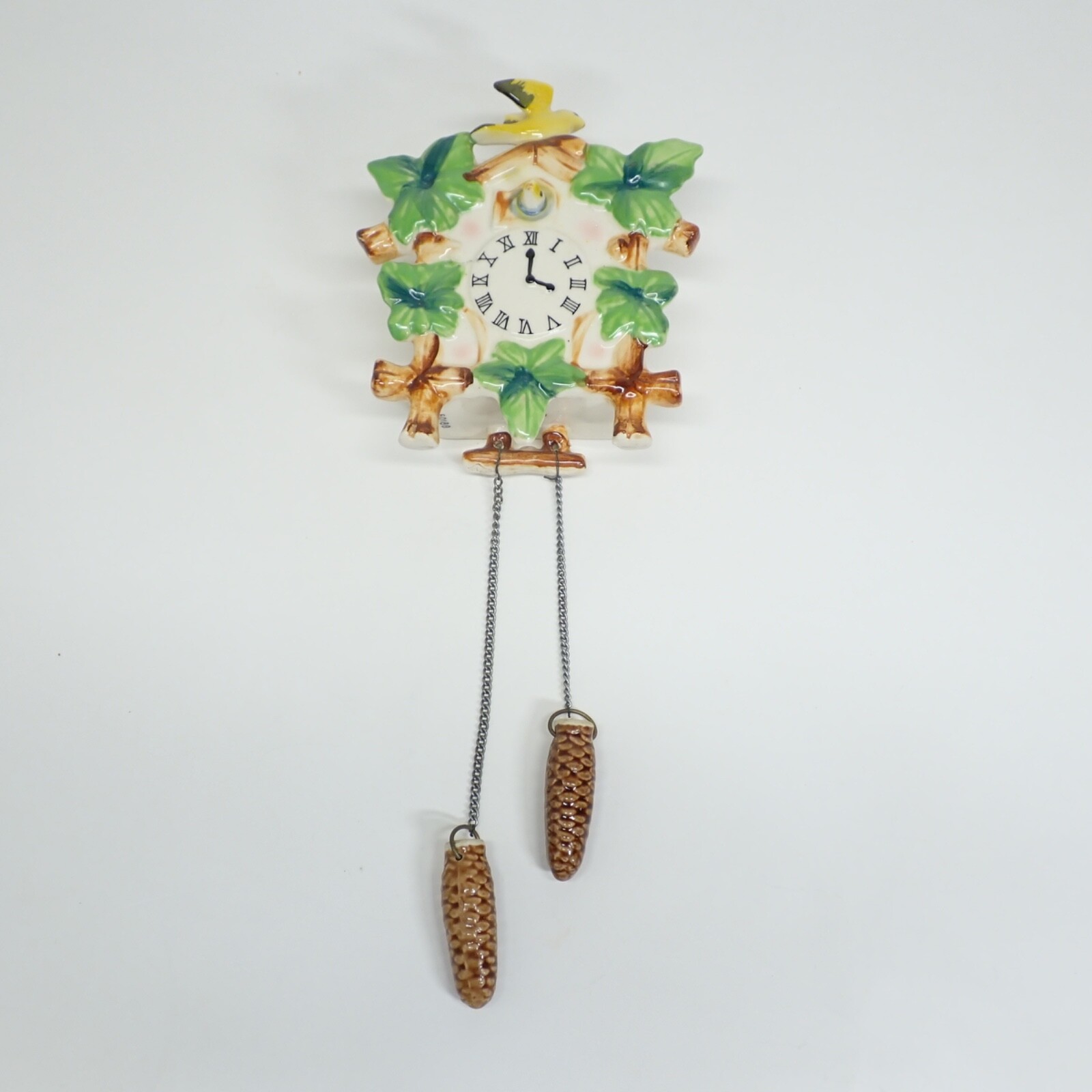 Vintage LEFTON Ceramic CUCKOO CLOCK Wall Pocket Hanging Pottery Birds 50188 ~B59