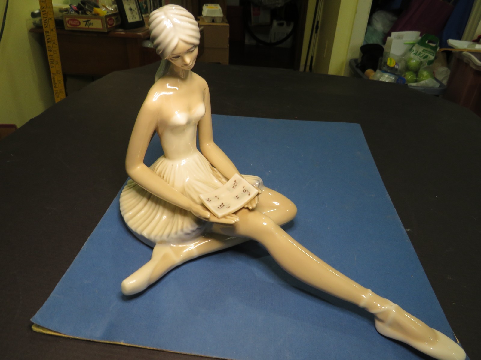 12″ Porcelain Lladro Style Ballerina Figurine Sitting Holding Music High Gloss