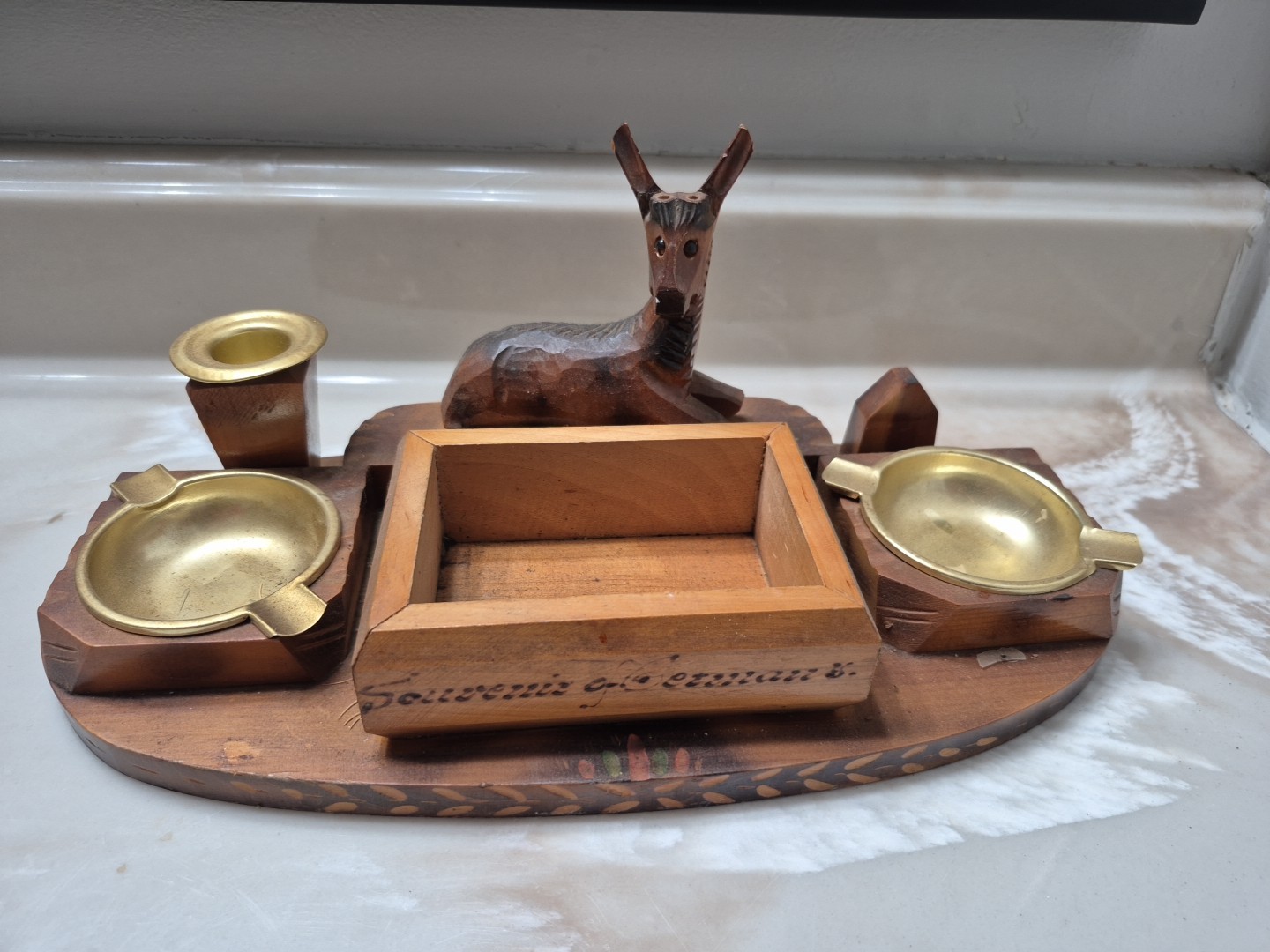 Vintage German Black Forest Handcarved Wooden Smoking Set