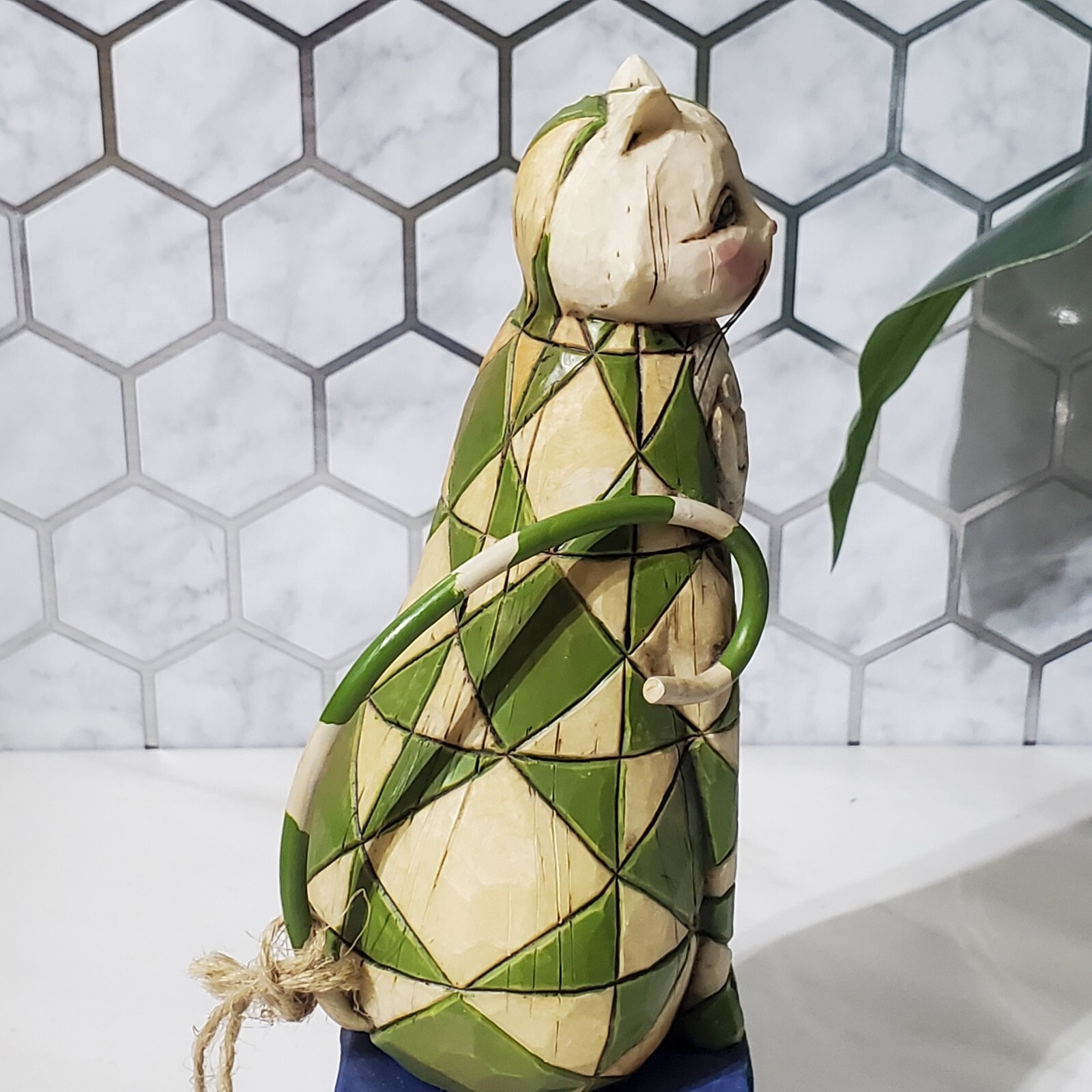 Jim Shore Heartwood Creek Felicity Cat Figurine 2003 Green and White #114423