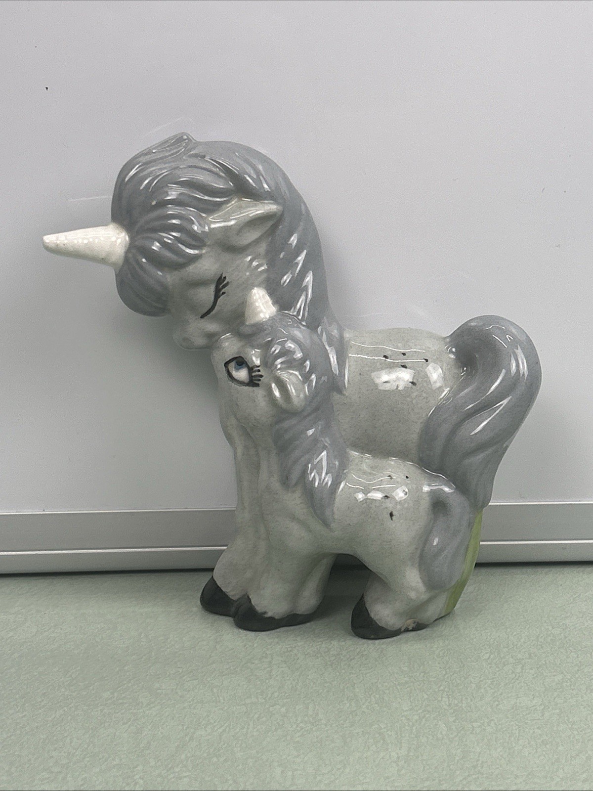 Unicorn Ceramic Mold Glossy Blue Sculpture Vintage Handcrafted 5″