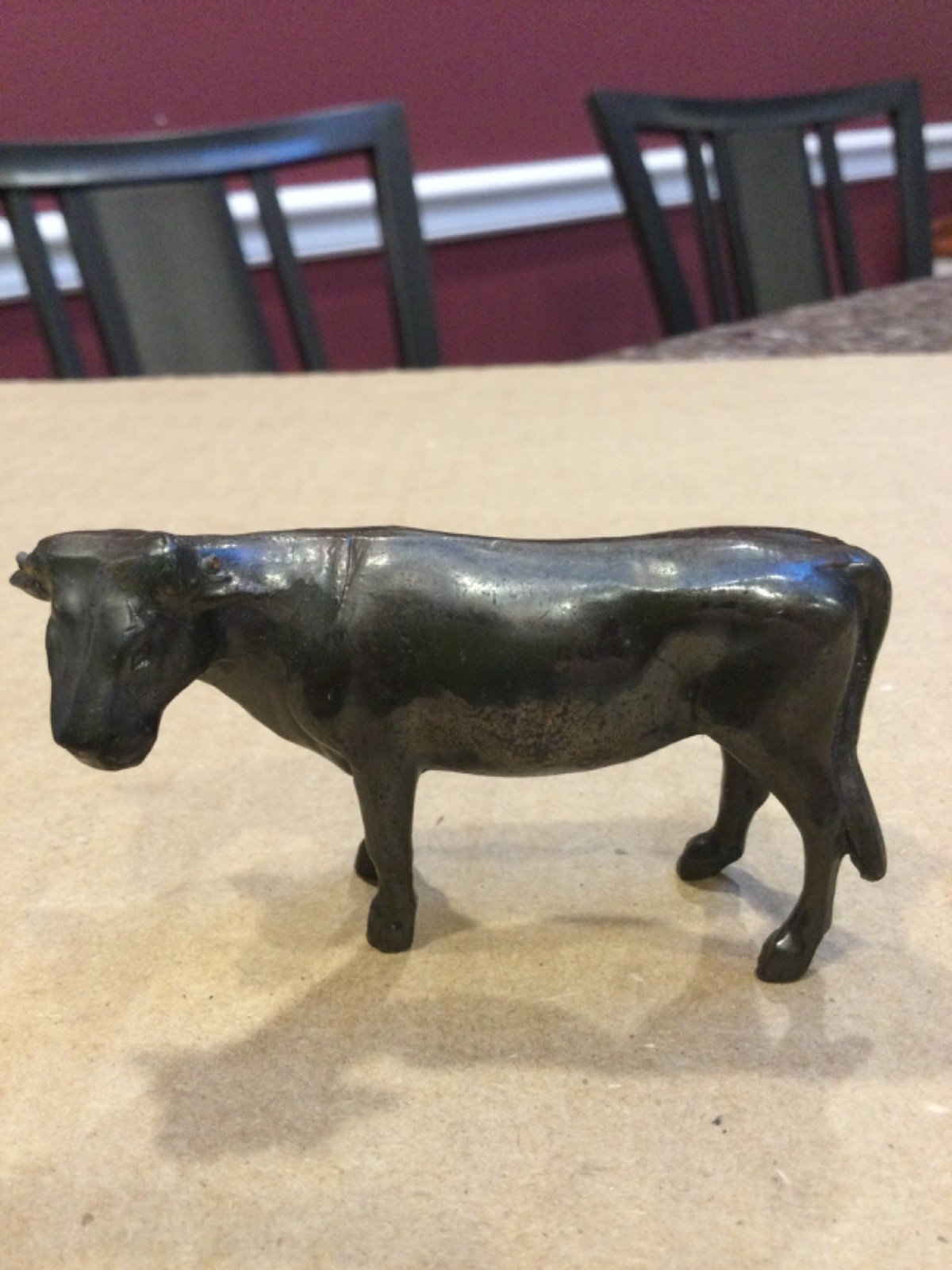 VINTAGE MINIATURE METAL 2” TINY COW FIGURINE FINE DETAILS FIGURE