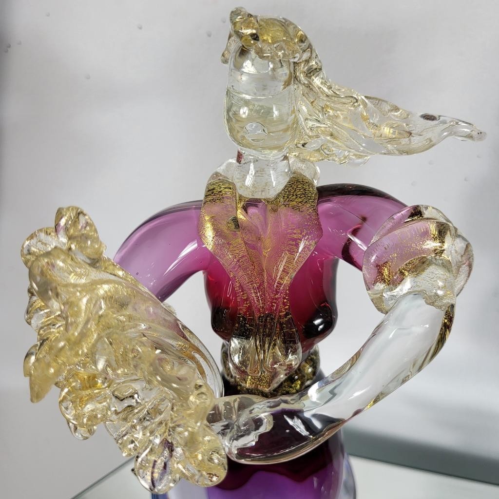 VINTAGE MURANO VENETIAN PINK PURPLE GOLD ART GLASS FIGURINE SCULPTURE MAN LADY