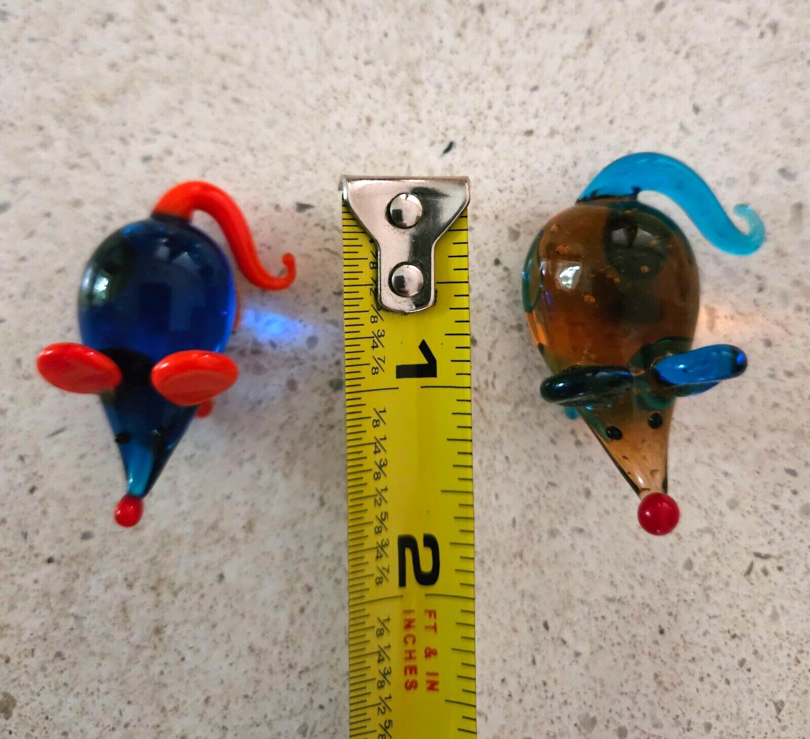 A set of two Small Glass Blown Mouse Figurines about 1.75 inch long