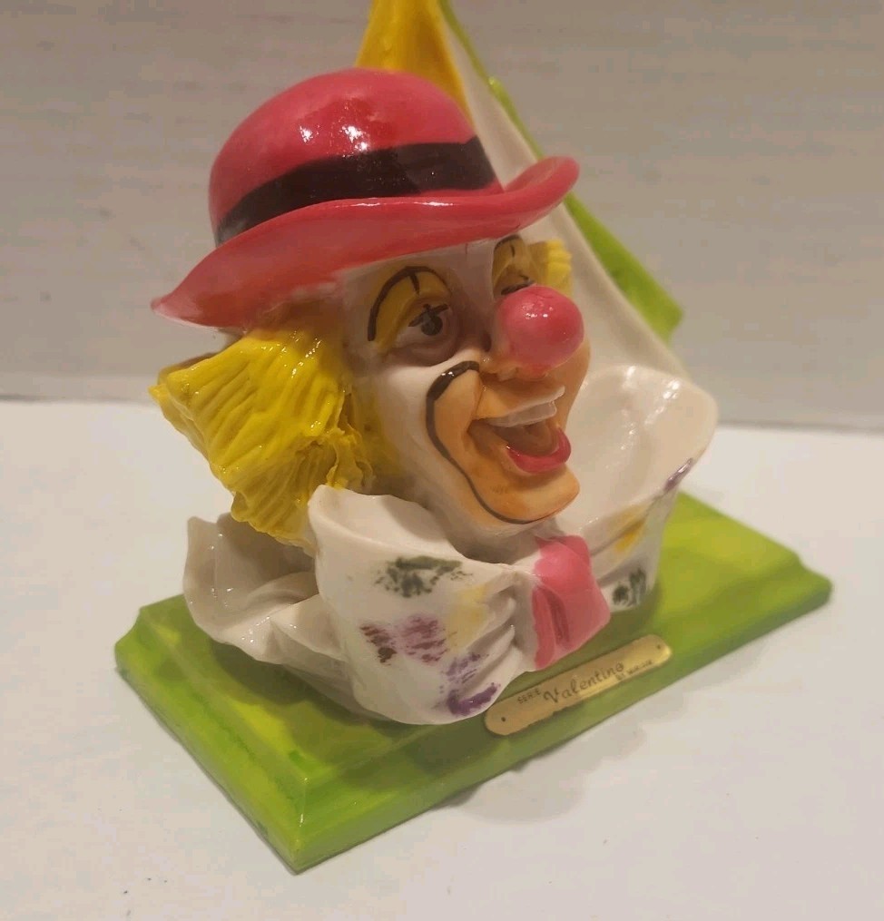 Vintage Clown Ceramic Figurine Valentine by Miriam Pencil Holder 1960s Great Con