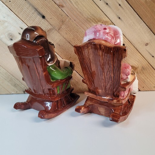 Lefton Piggy Bank Anthropomorphic Dog /Cat + Puppy / Kitten In A Rocking Chair