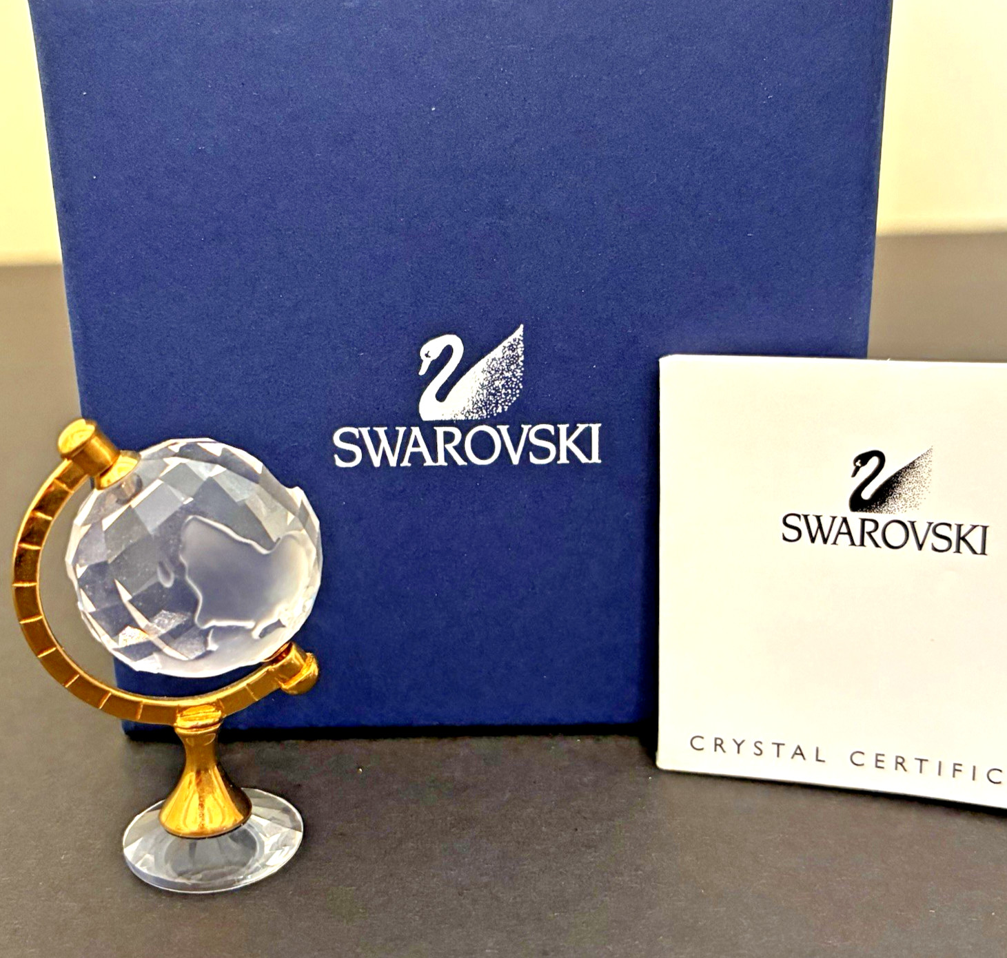 Swarovski World Globe Crystal Memories Mini Figurine Og Box COA Retired Rotates