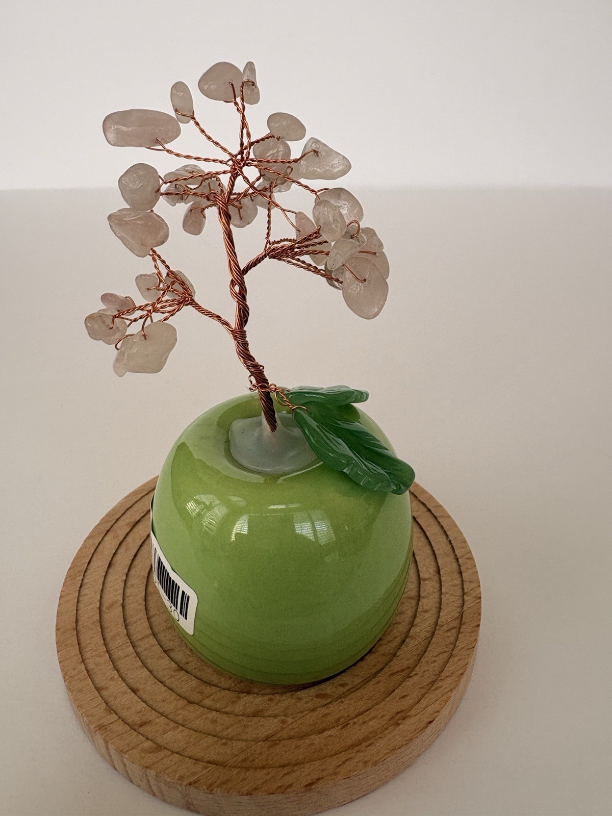 Rose Quartz Money Tree with Green Apple Ceramic and Copper Wire approx 4.5” x 2”
