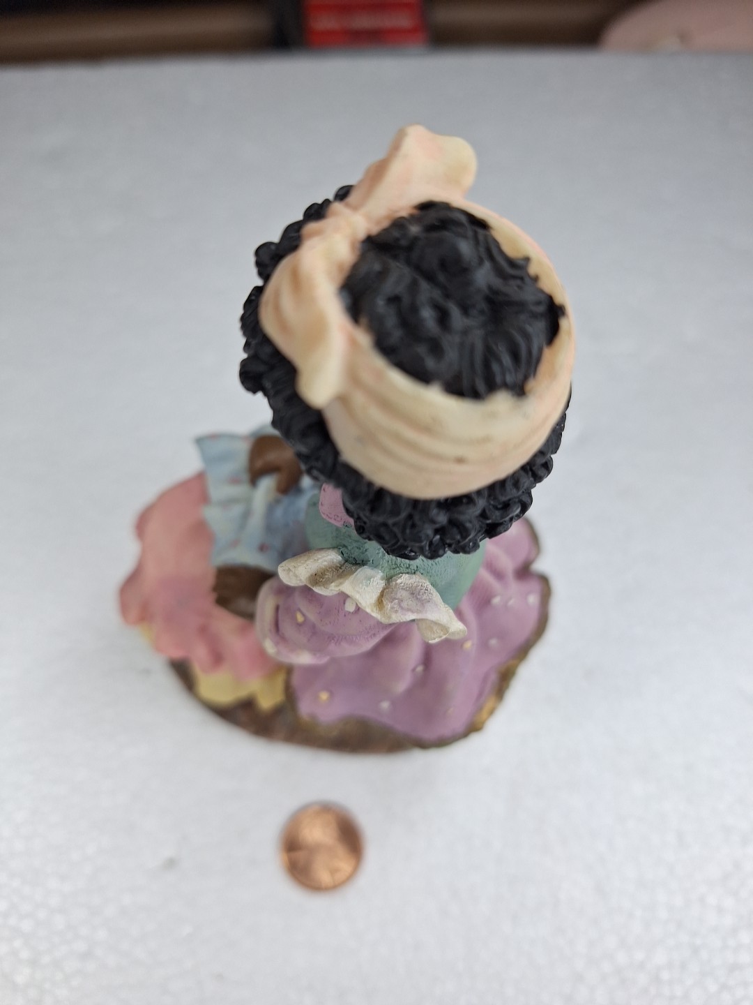 African American Girl 6 In Tall Figurine In Purple Dress W Pink Ribbon DV167