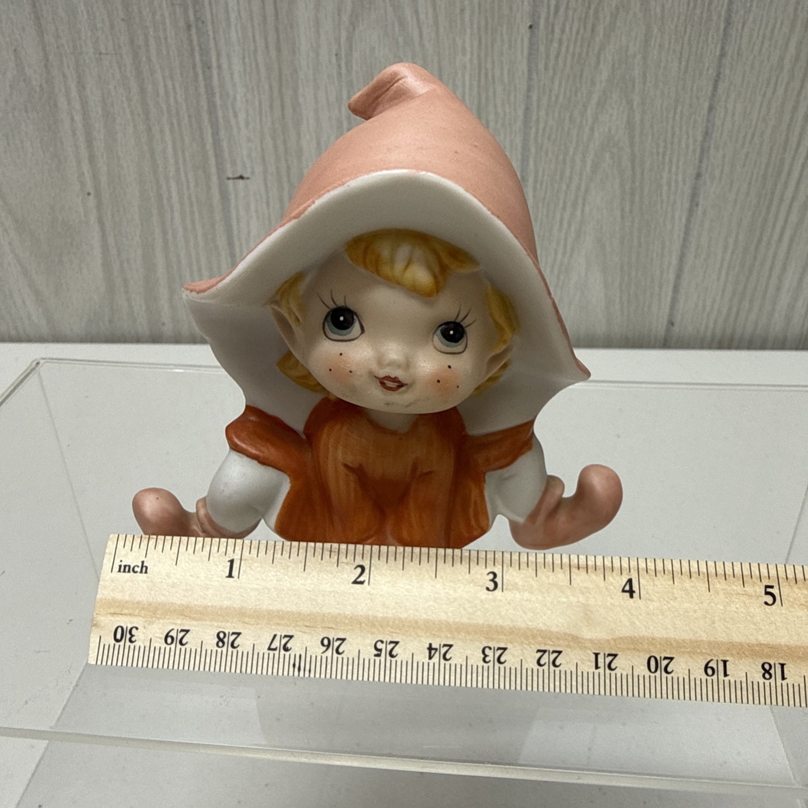 Vintage Homco Pixie Elf Elves Figurine #5213 ORANGE OUTFIT