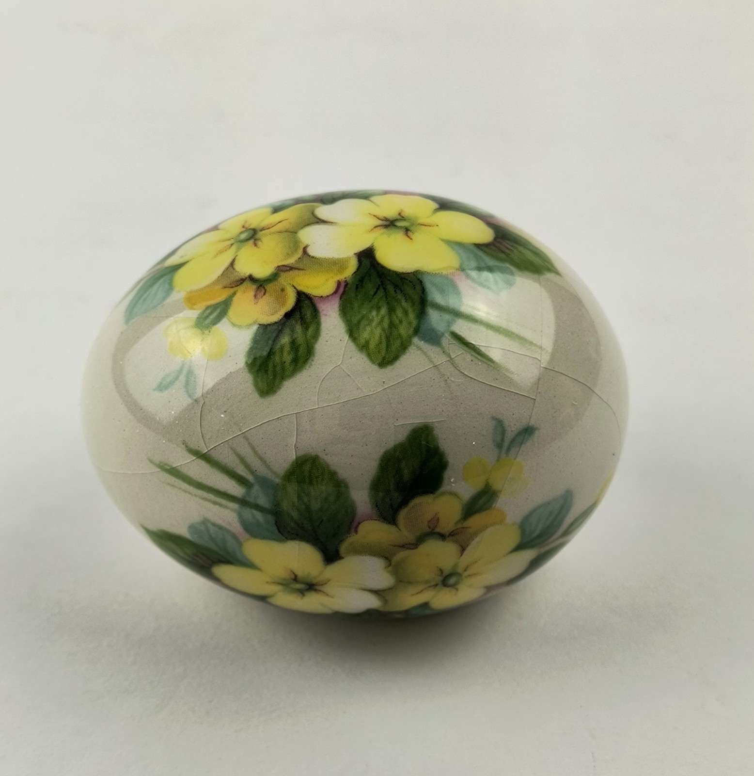 The Egg Lady Decorative Yellow Green Floral Hand Painted Porcelain Egg
