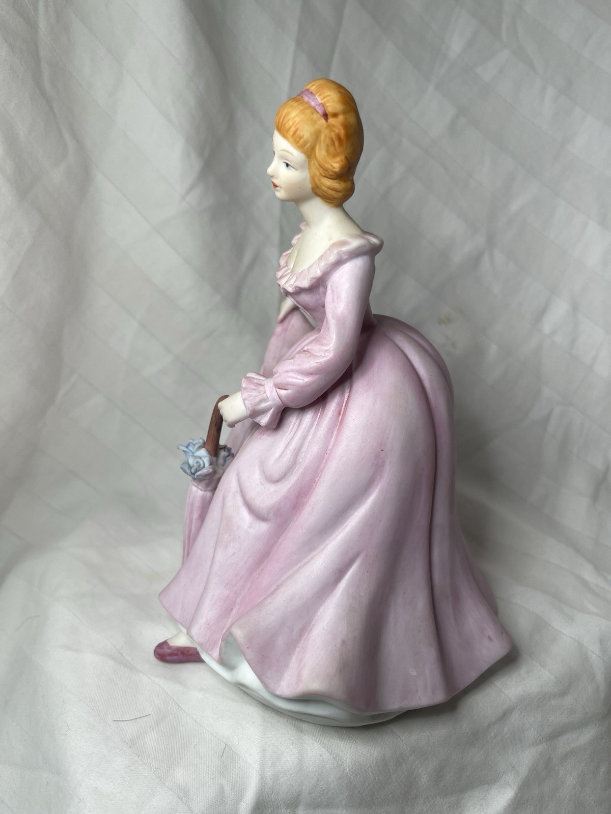 Porcelain Figurine Woman in Pink Dress Hand Painted Matte Collectible Sculpture