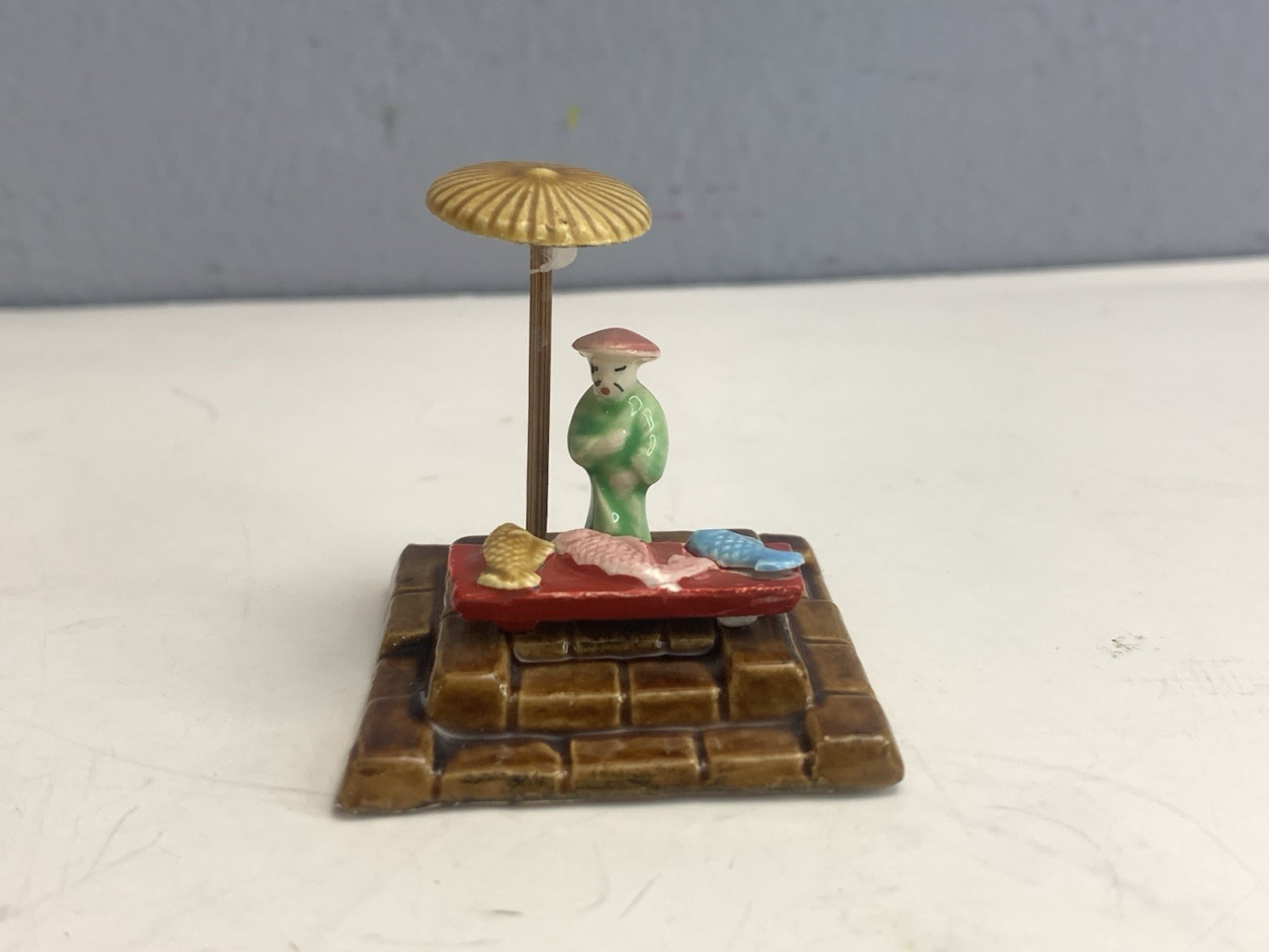 NAPCO Miniature Ceramic Japanese Fish Market Vendor Hand Painted Figurine VTG
