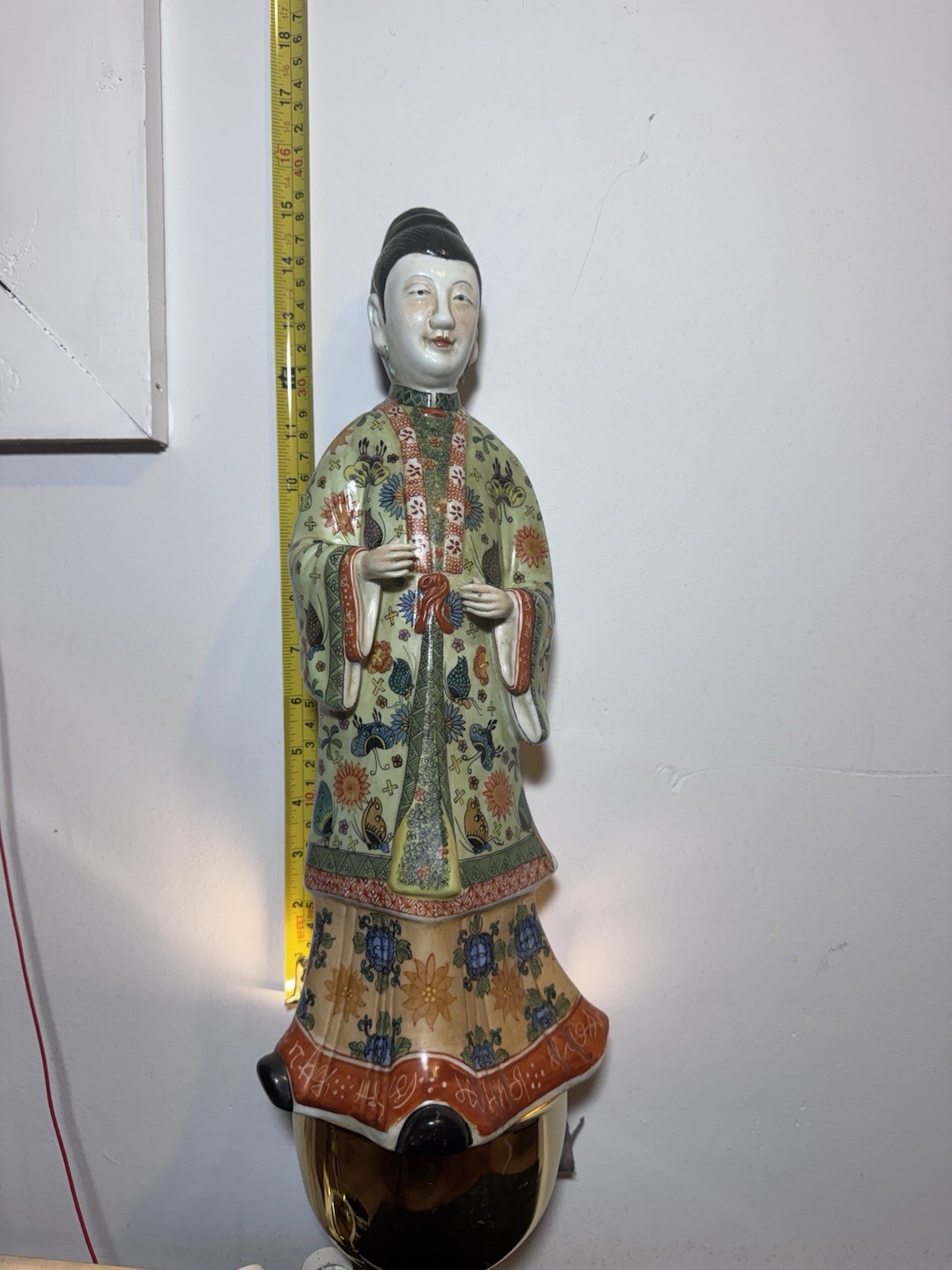 Asian Style Ceramic Figurine Statue Multicolor Floral Glossy Collectible 17”