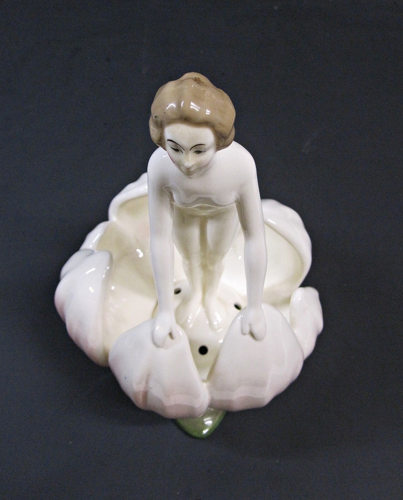Art Deco Porcelain Sculpture Cortendorf, Germany: Nude Woman Emerging from Lotus