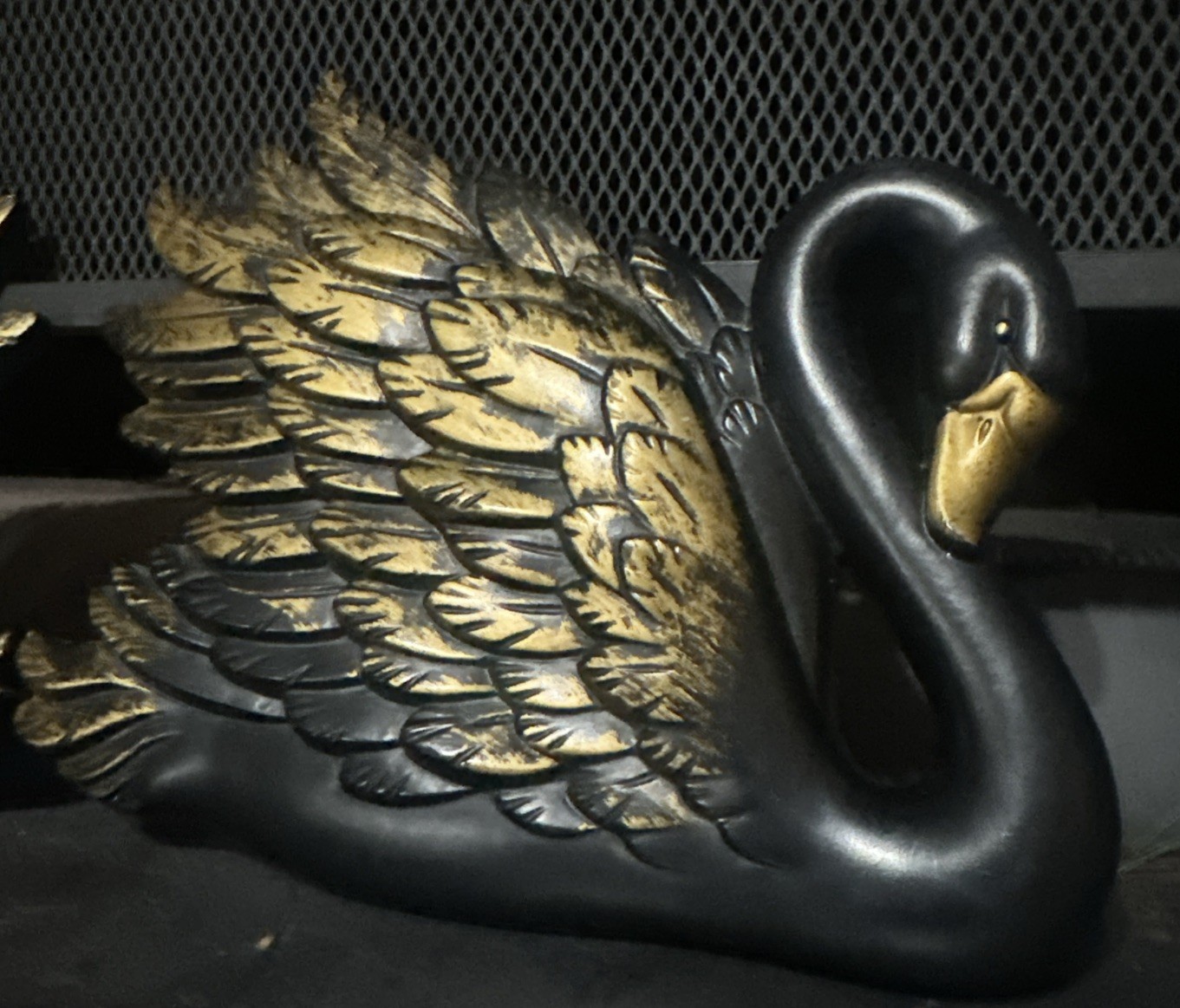Vintage Miller Studios Chalkware Swans Black Gold 1968 Set Wall Hangings Beauty